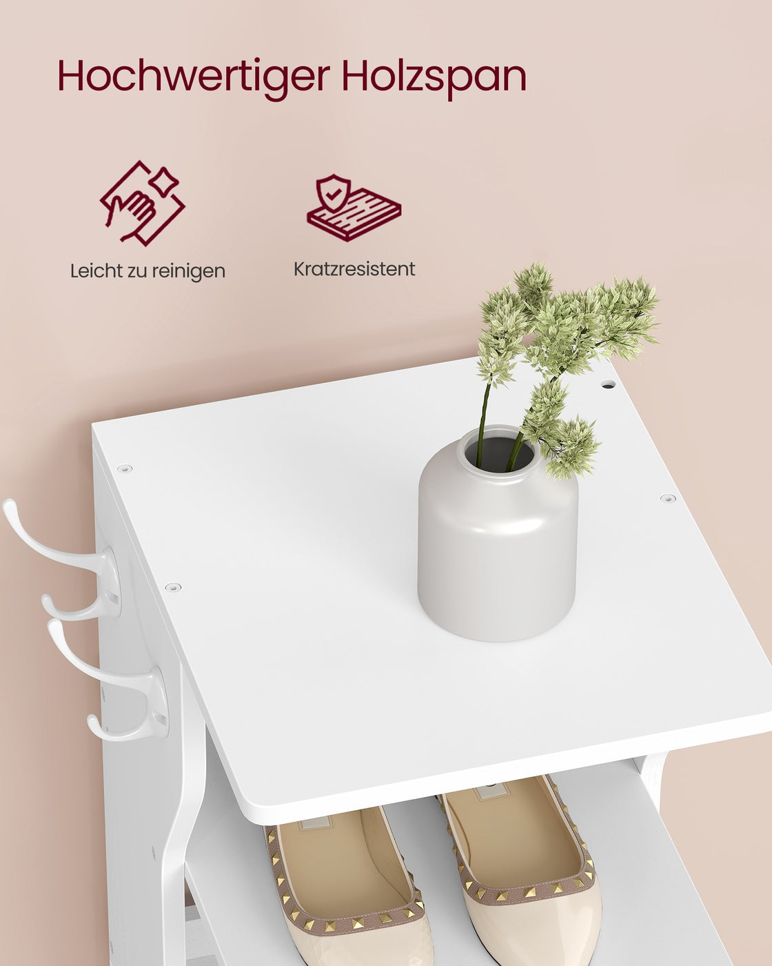 Schmale Schuhablage – 9 Ebenen – Mit Haken – Kompaktes Design – 147 cm hoch – Für Flur oder Schlafzimmer