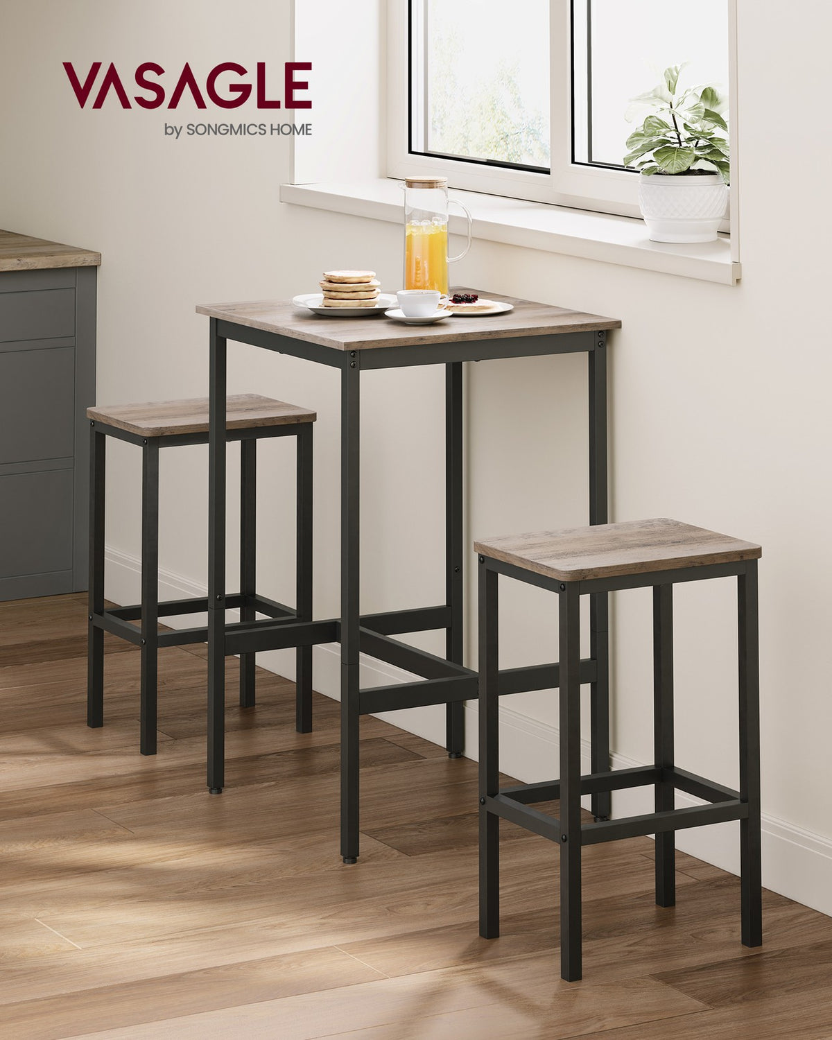 Esstische – Esstisch Mit 2 Stühlen – Kleiner Küchentisch 60 x 60 x 90 cm – Barhocker 30 x 40 x 65 cm – Industrielles Design