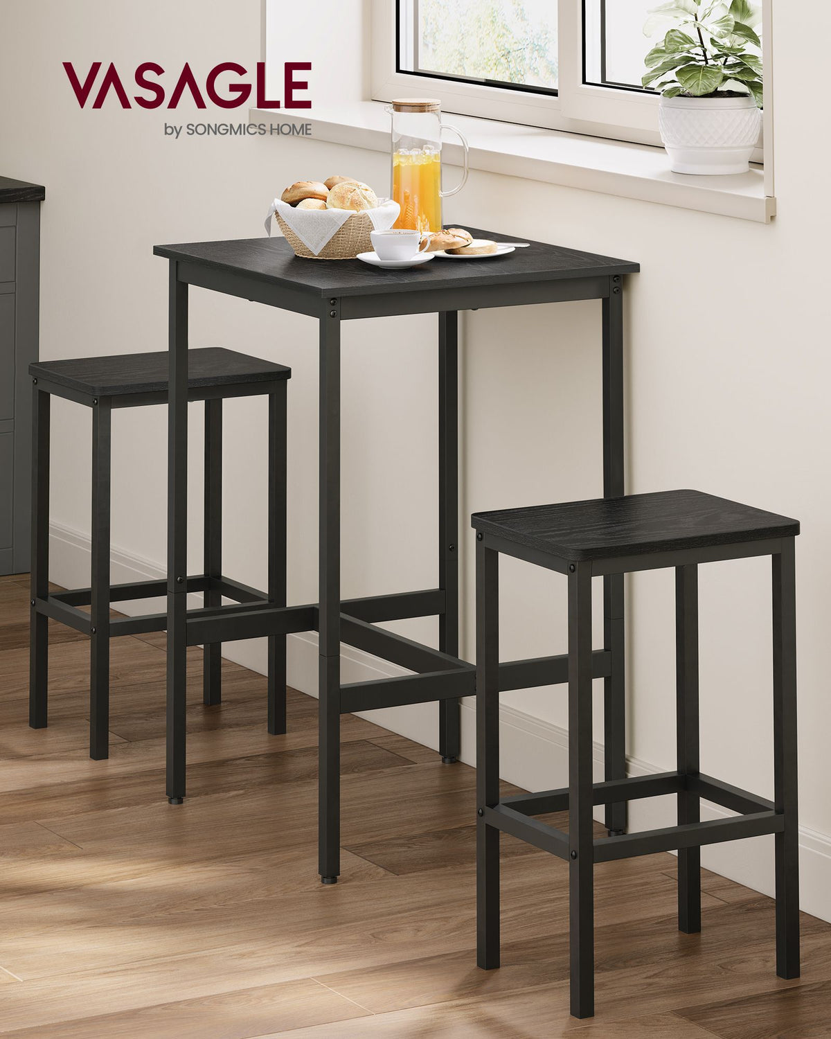 Esstische – Esstisch Mit 2 Stühlen – Kleiner Küchentisch 60 x 60 x 90 cm – Barhocker 30 x 40 x 65 cm – Industrielles Design
