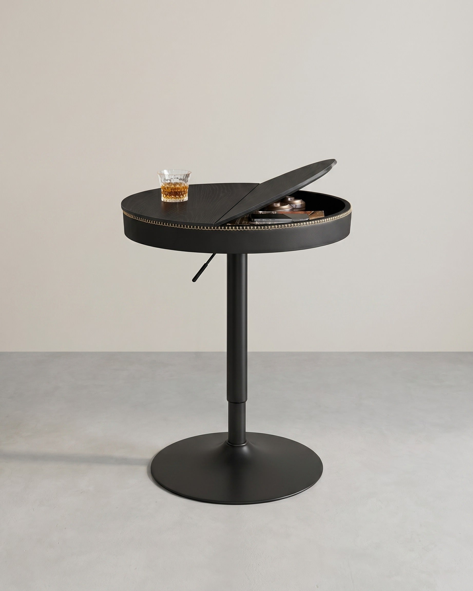 Stehtisch mit Stauraum - Höhenverstellbar (83-105 cm) - Runder Designtisch – Schwarz