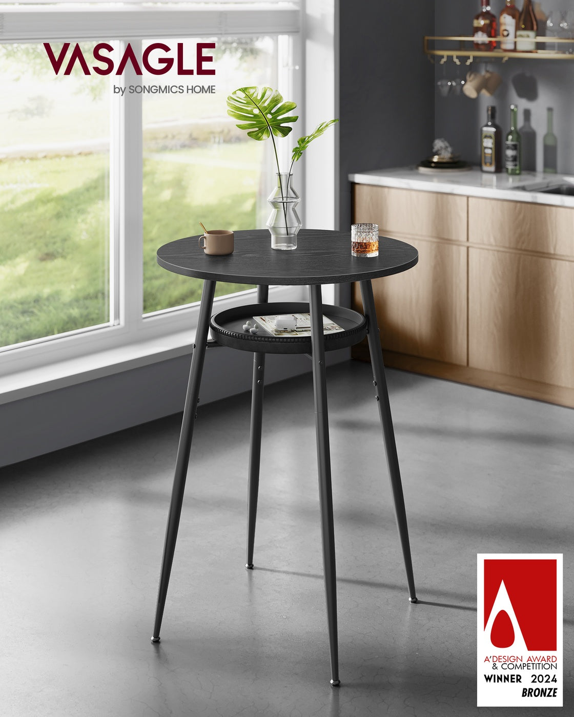 Design-Stehtisch – Runder Tisch mit Schublade – Preisgekröntes Design