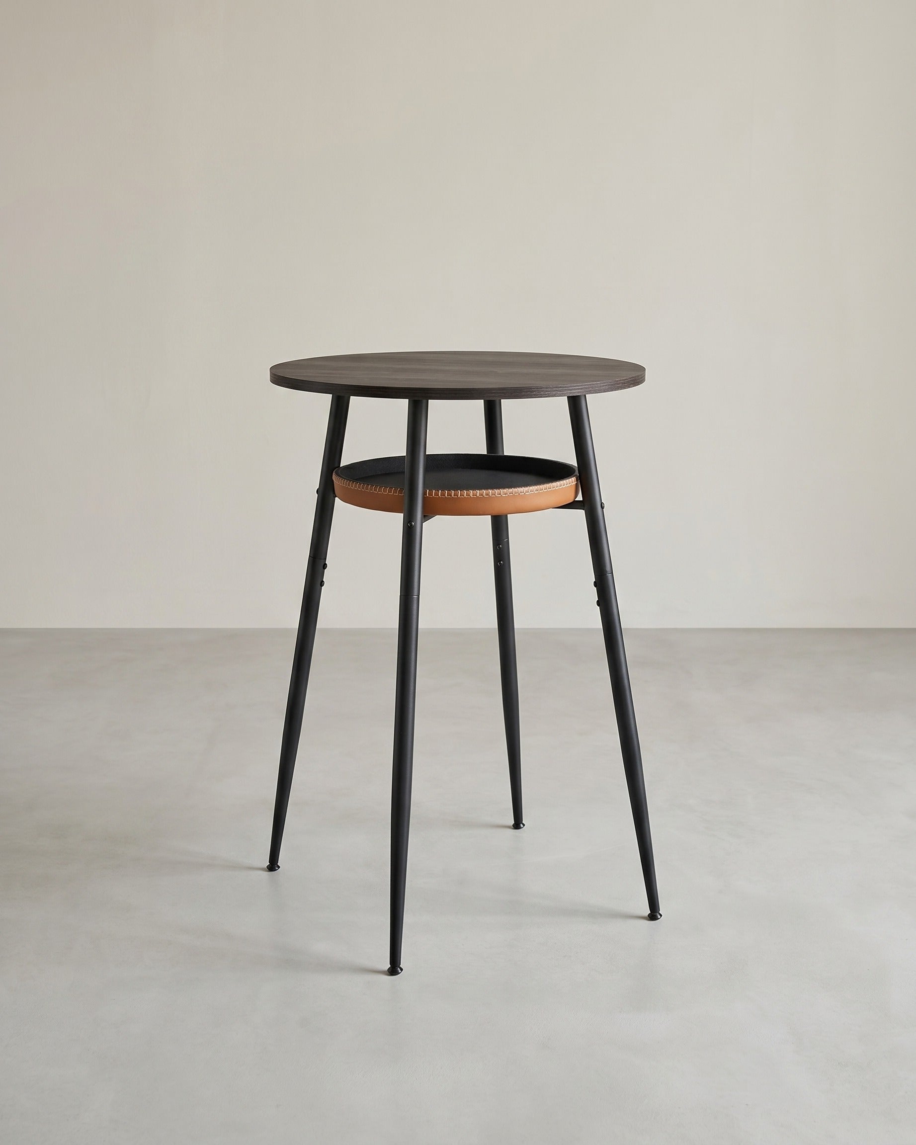 Design-Stehtisch – Runder Tisch mit Schublade – Preisgekröntes Design – Braun