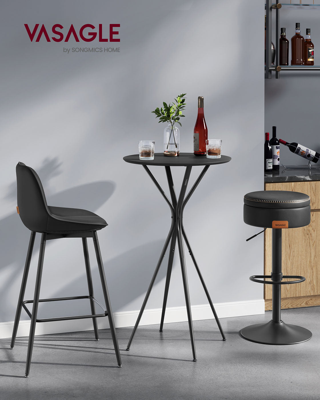 Schwarzer Stehtisch mit X-Beinen – 60 x 60 x 105 cm – Metallgestell – MDF-Tischplatte – Bis 50 kg belastbar