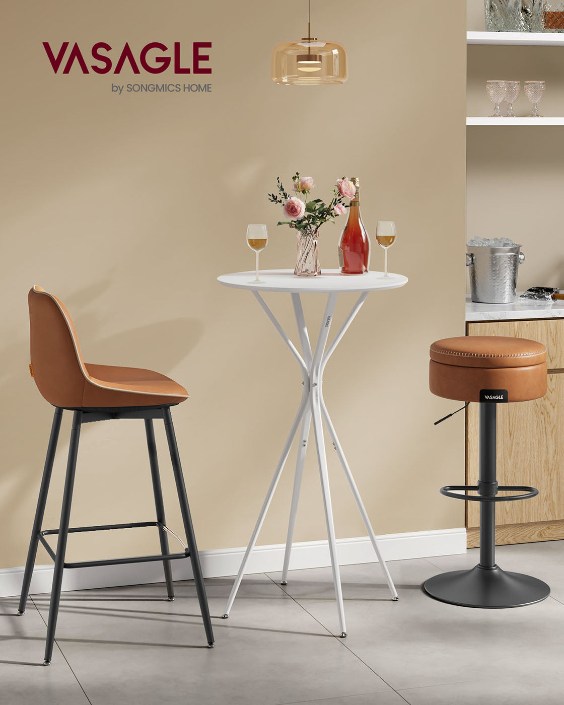 Schwarzer Stehtisch mit X-Beinen – 60 x 60 x 105 cm – Metallgestell – MDF-Tischplatte – Bis 50 kg belastbar