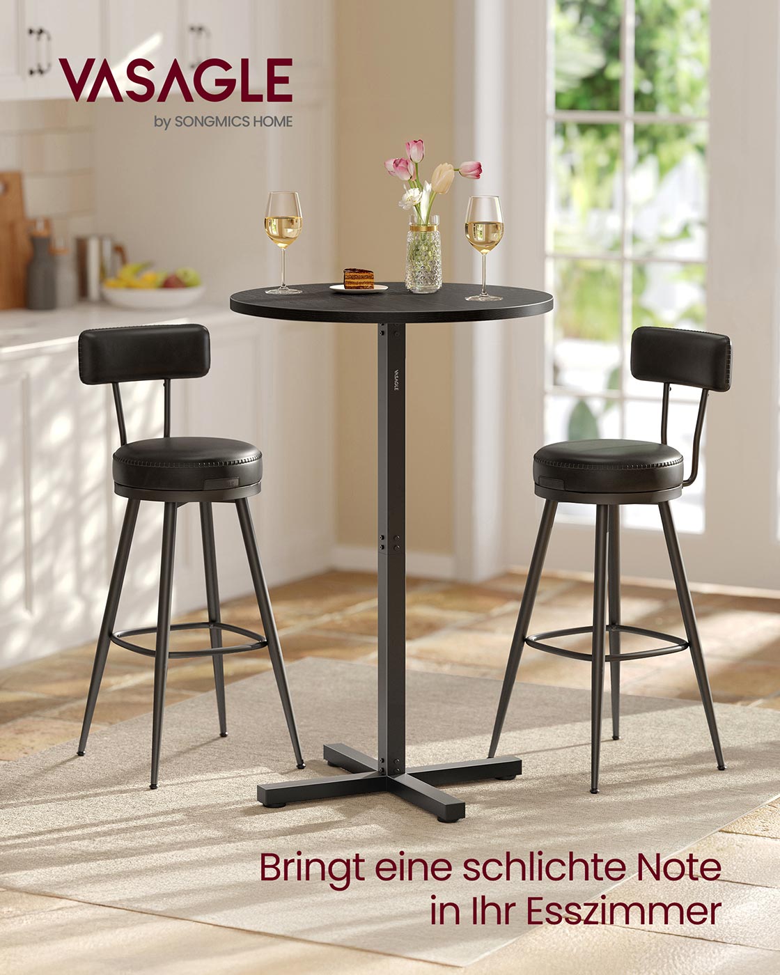 Stehtisch 60 x 60 cm – Modernes Design – Stabil & platzsparend – Für 2-3 Personen