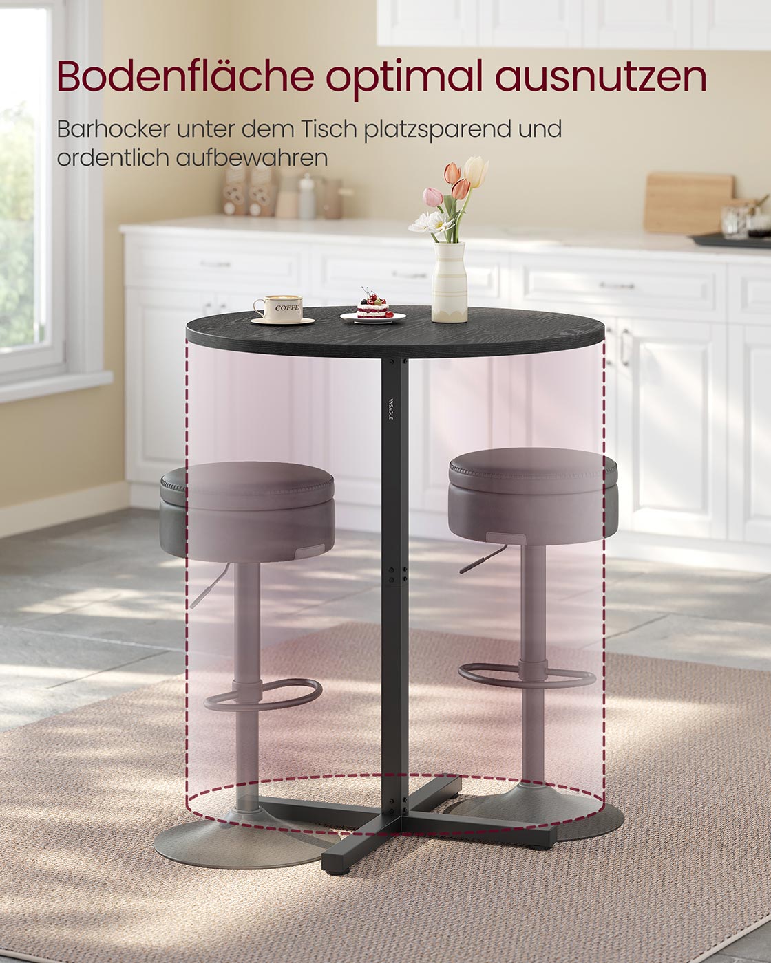 Stehtisch 60 x 60 cm – Modernes Design – Stabil & platzsparend – Für 2-3 Personen