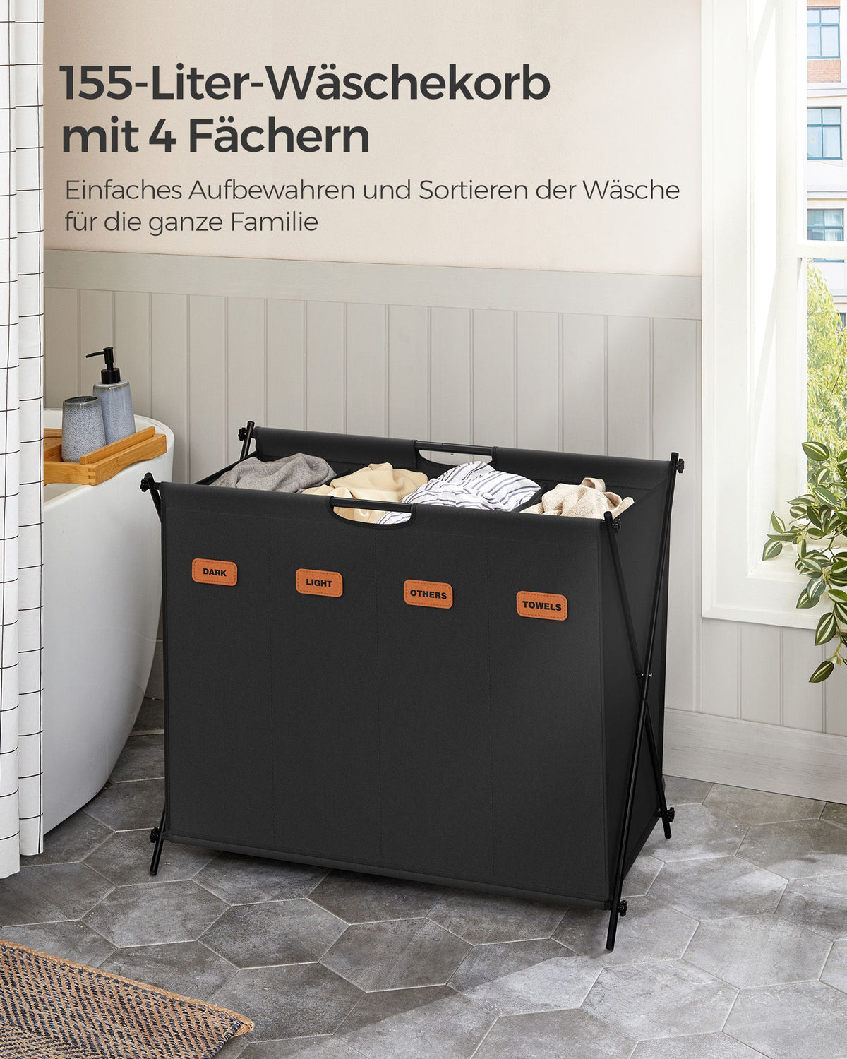 Wäschekorb – 2 Fächer – Faltbar – 600D Oxford-Stoff