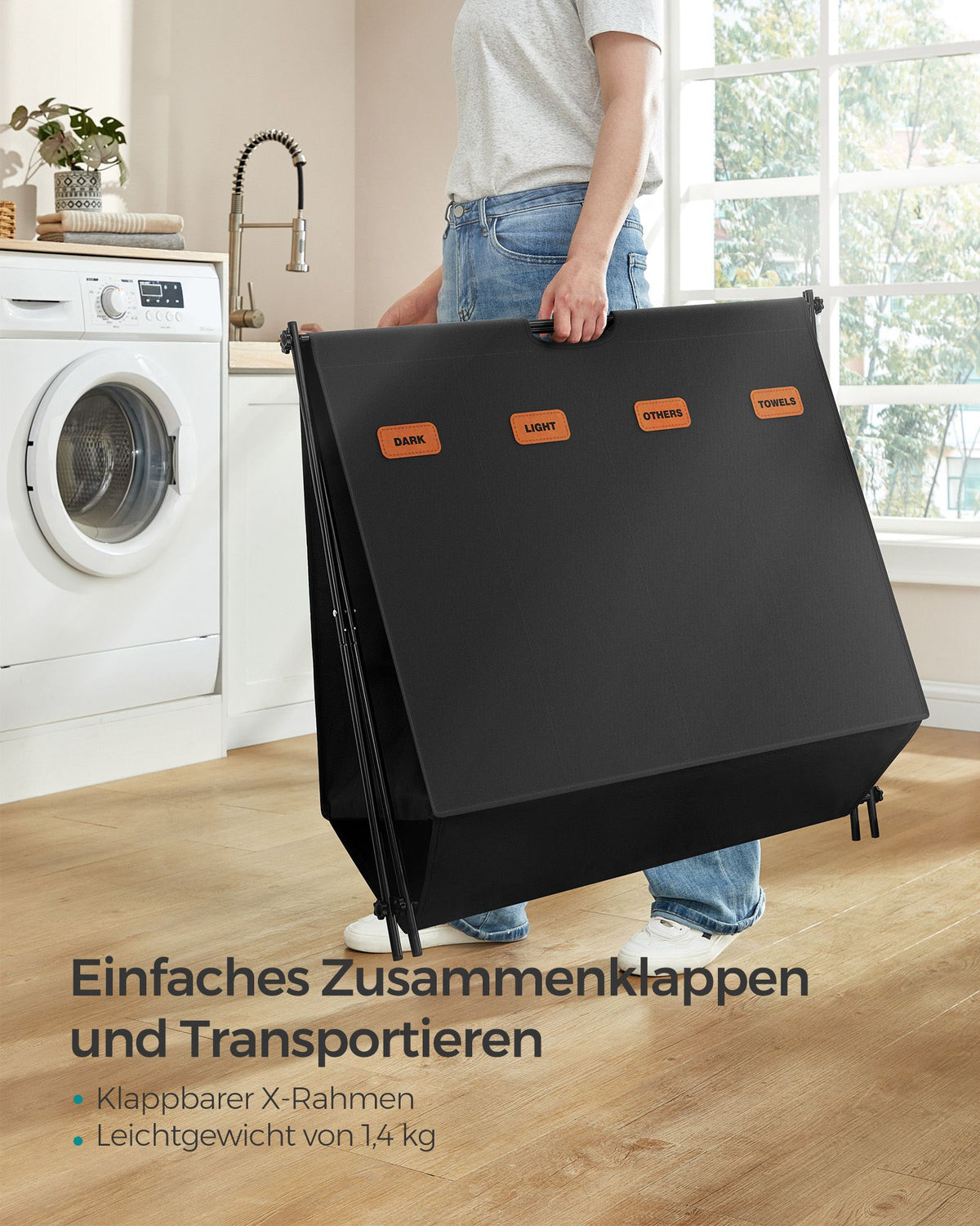 Wäschekorb – 2 Fächer – Faltbar – 600D Oxford-Stoff