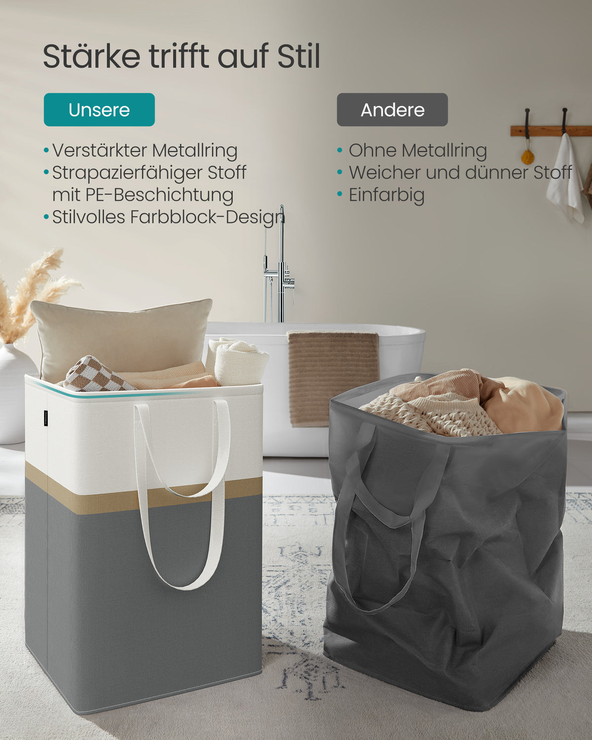 Wäschekorb – 2er-Set – Faltbar – Mit Griffen – Polyester-Baumwoll-Mischgewebe