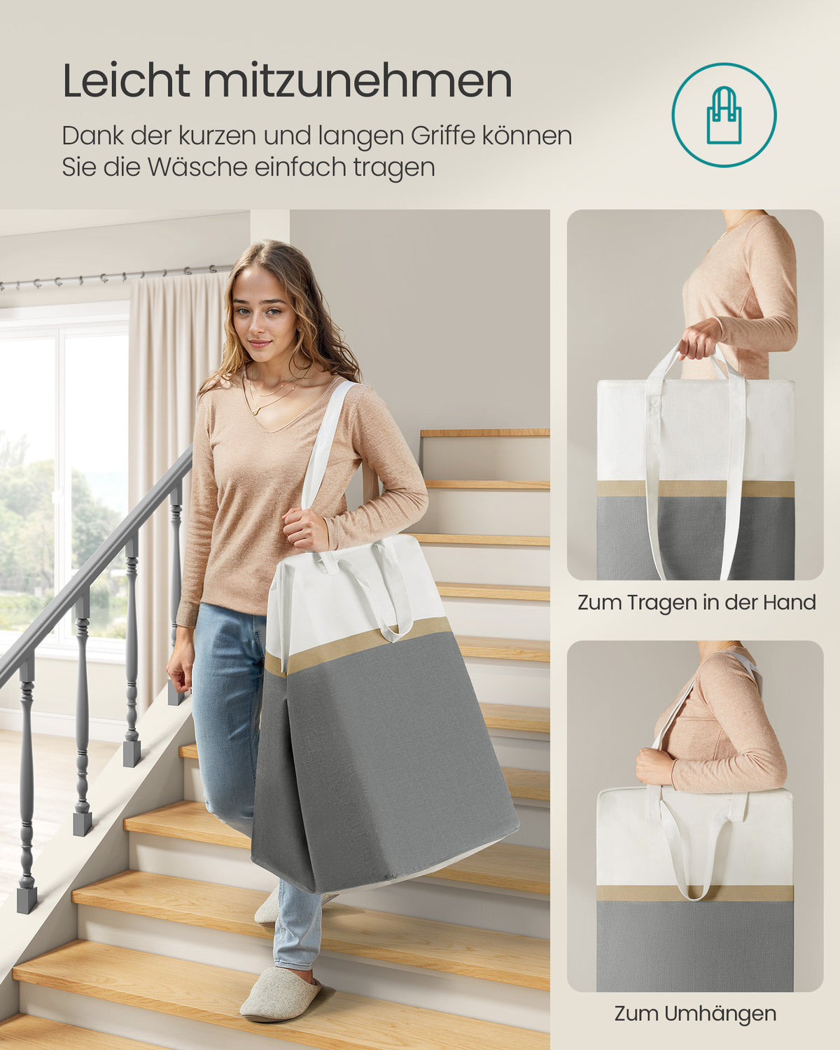 Wäschekorb – 2er-Set – Faltbar – Mit Griffen – Polyester-Baumwoll-Mischgewebe