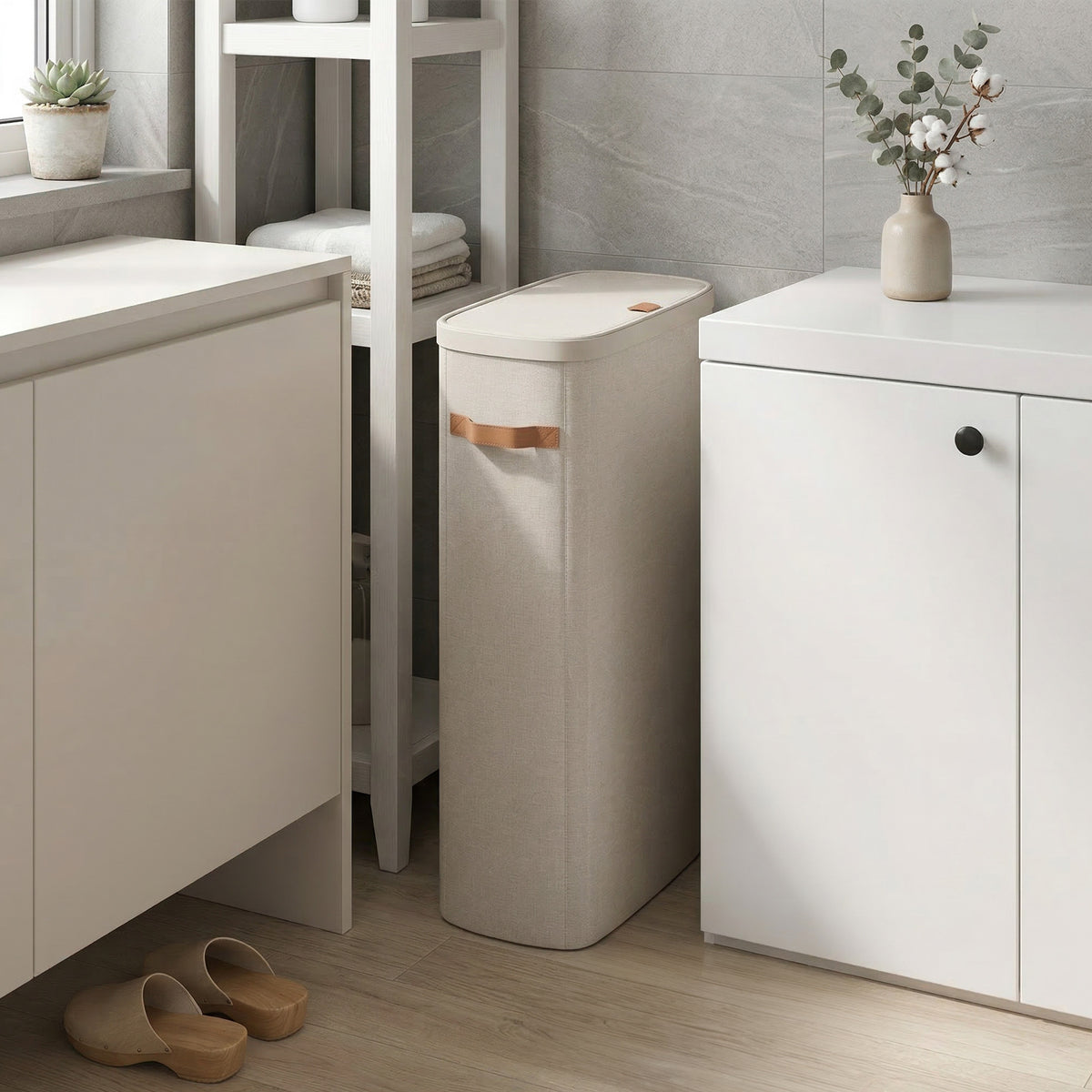 Schmaler Wäschekorb 65 L - Mit Deckel Und Griffen - Für Badezimmer Und Schlafzimmer