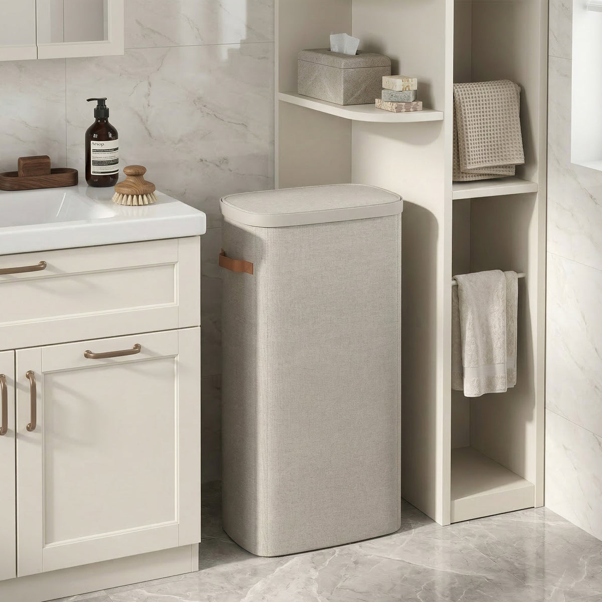 Schmaler Wäschekorb 65 L - Mit Deckel Und Griffen - Für Badezimmer Und Schlafzimmer