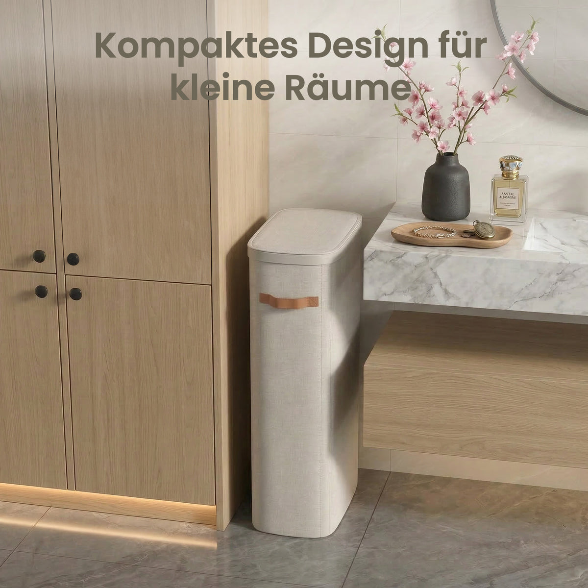 Schmaler Wäschekorb 65 L - Mit Deckel Und Griffen - Für Badezimmer Und Schlafzimmer