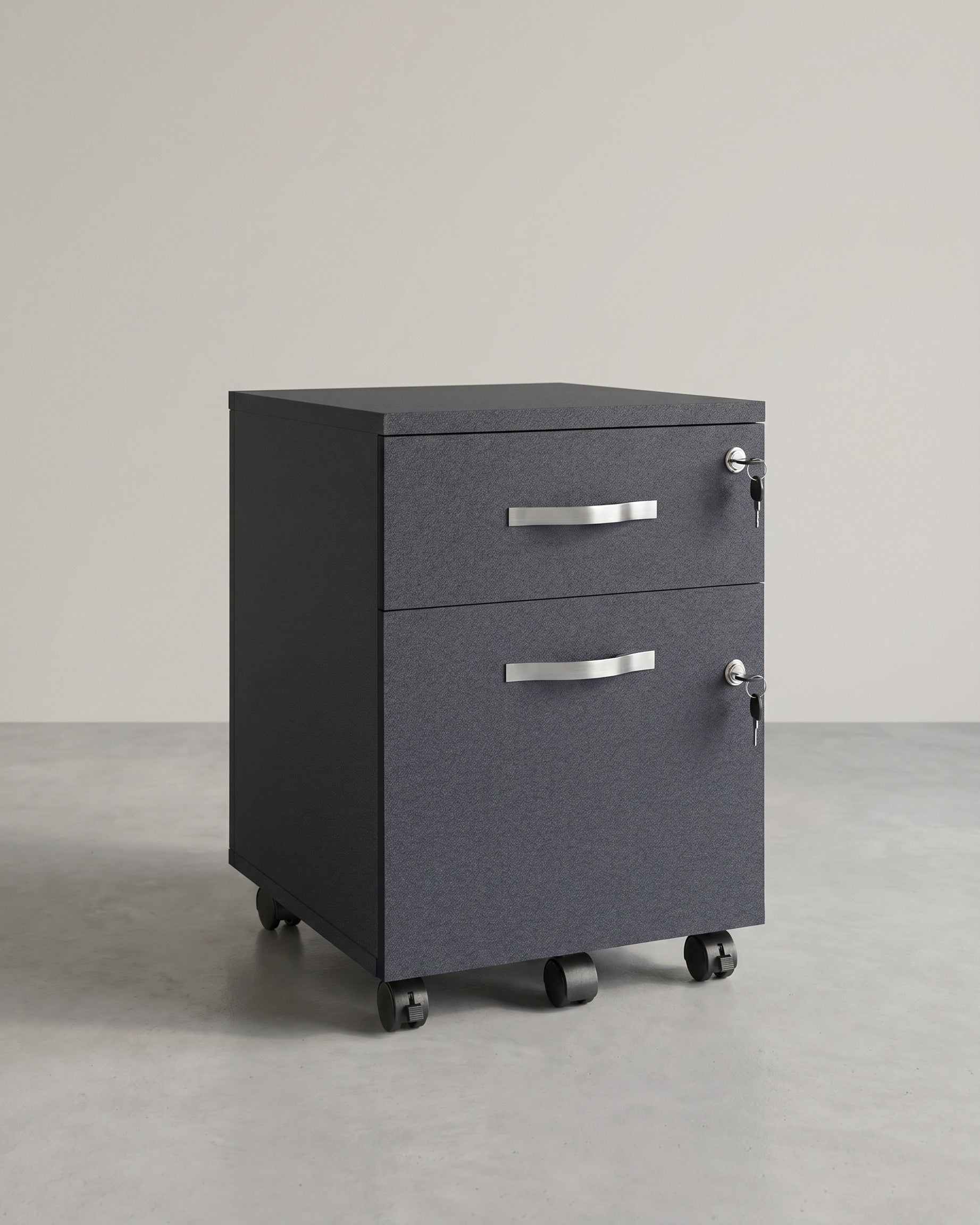 Schubladenelement mit Schloss – Aktenschrank mit 2 Schubladen und verstellbaren Stangen – Schwarz