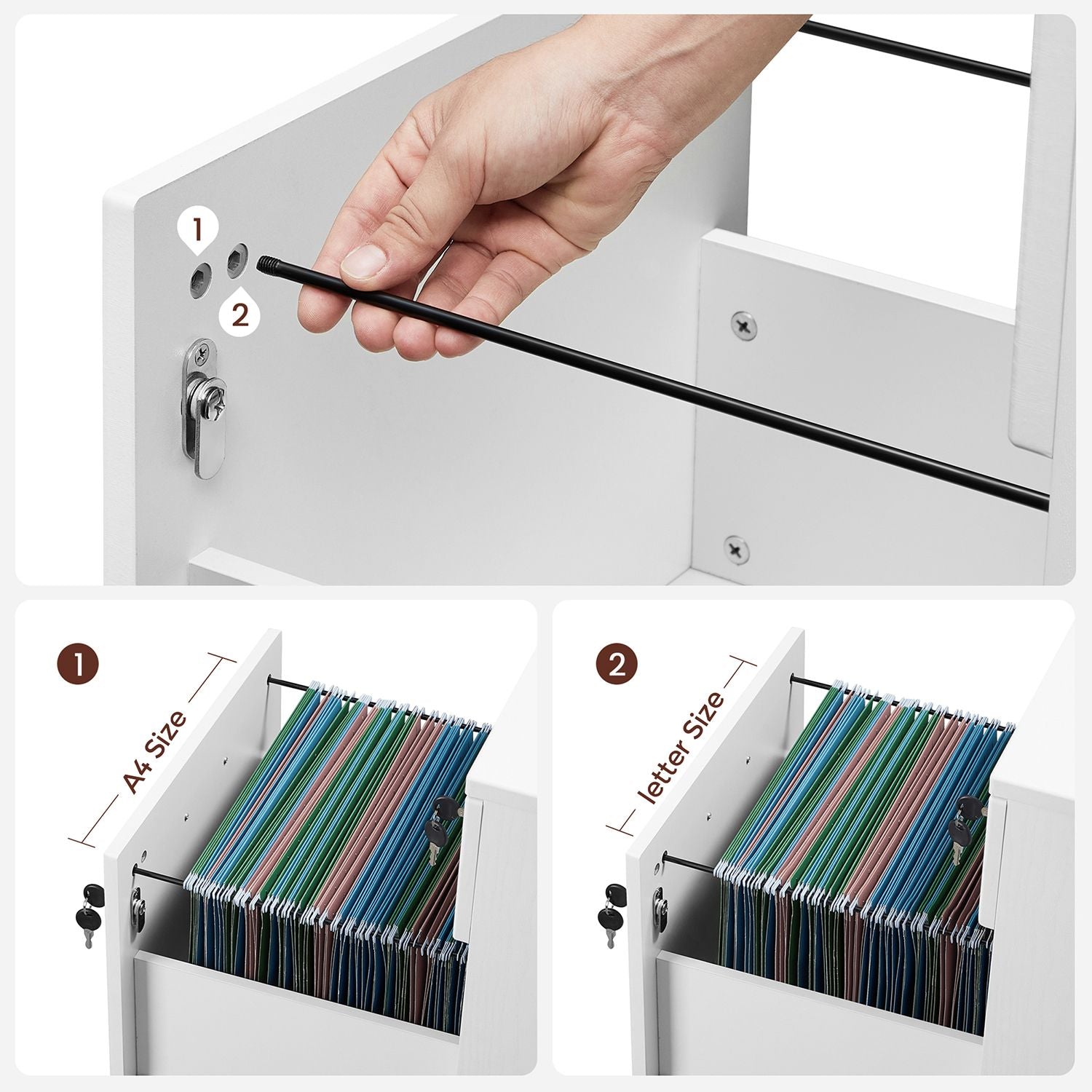 Schubladenelement mit Schloss – Aktenschrank mit 2 Schubladen und verstellbaren Stangen
