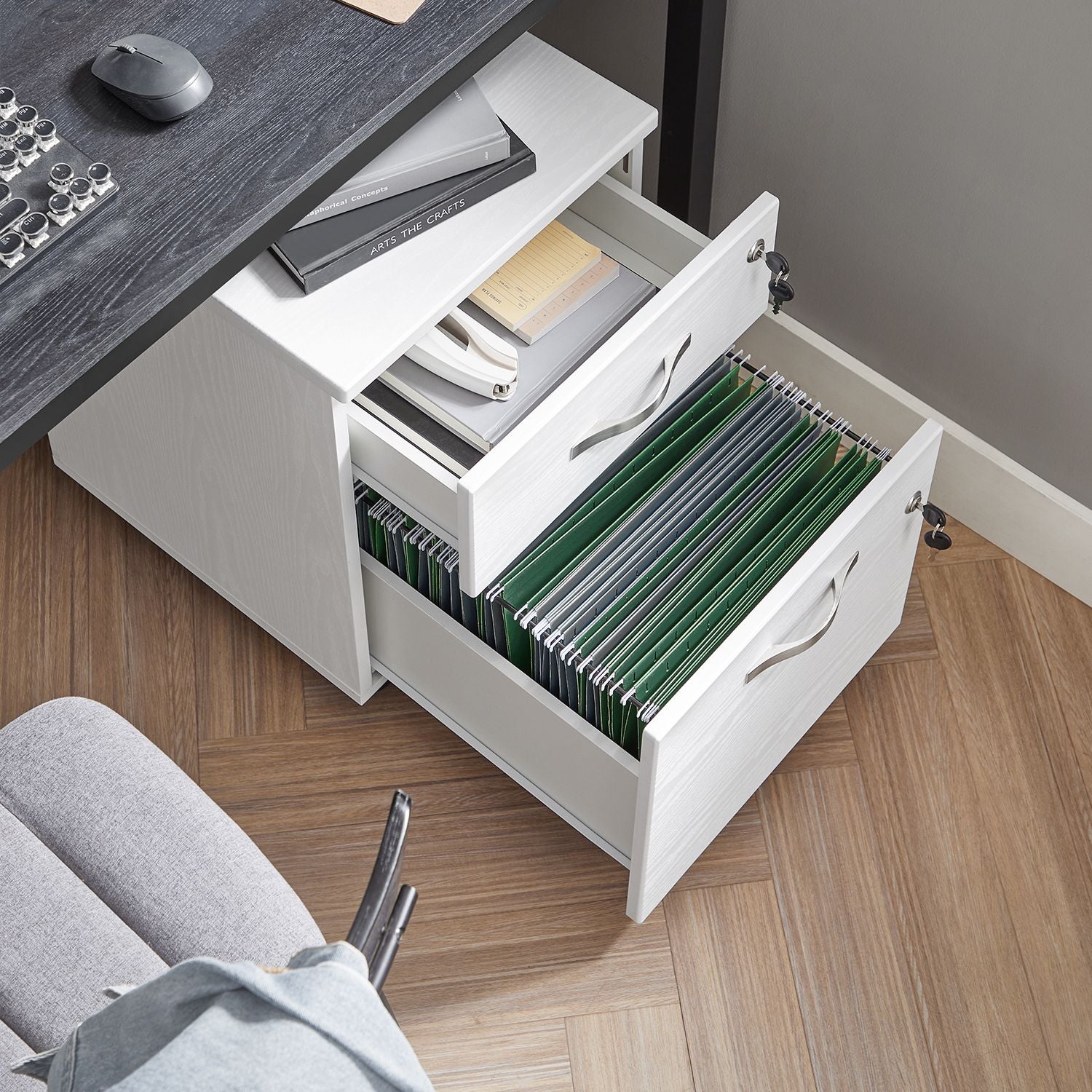 Abschließbarer Schubladenschrank mit 2 Schubladen – Kompakter und mobiler Aktenschrank für Büro und Homeoffice
