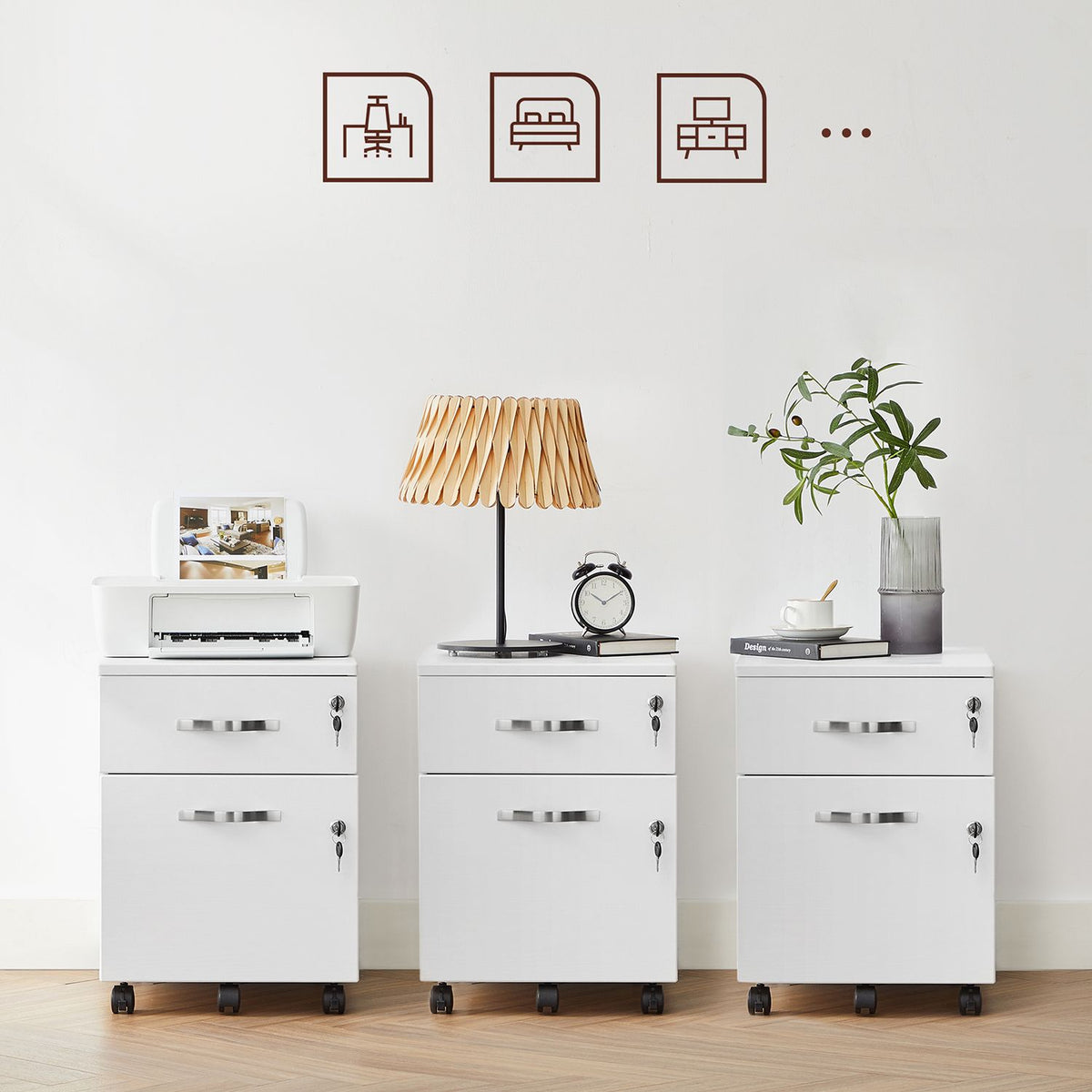 Schubladenelement mit Schloss – Aktenschrank mit 2 Schubladen und verstellbaren Stangen