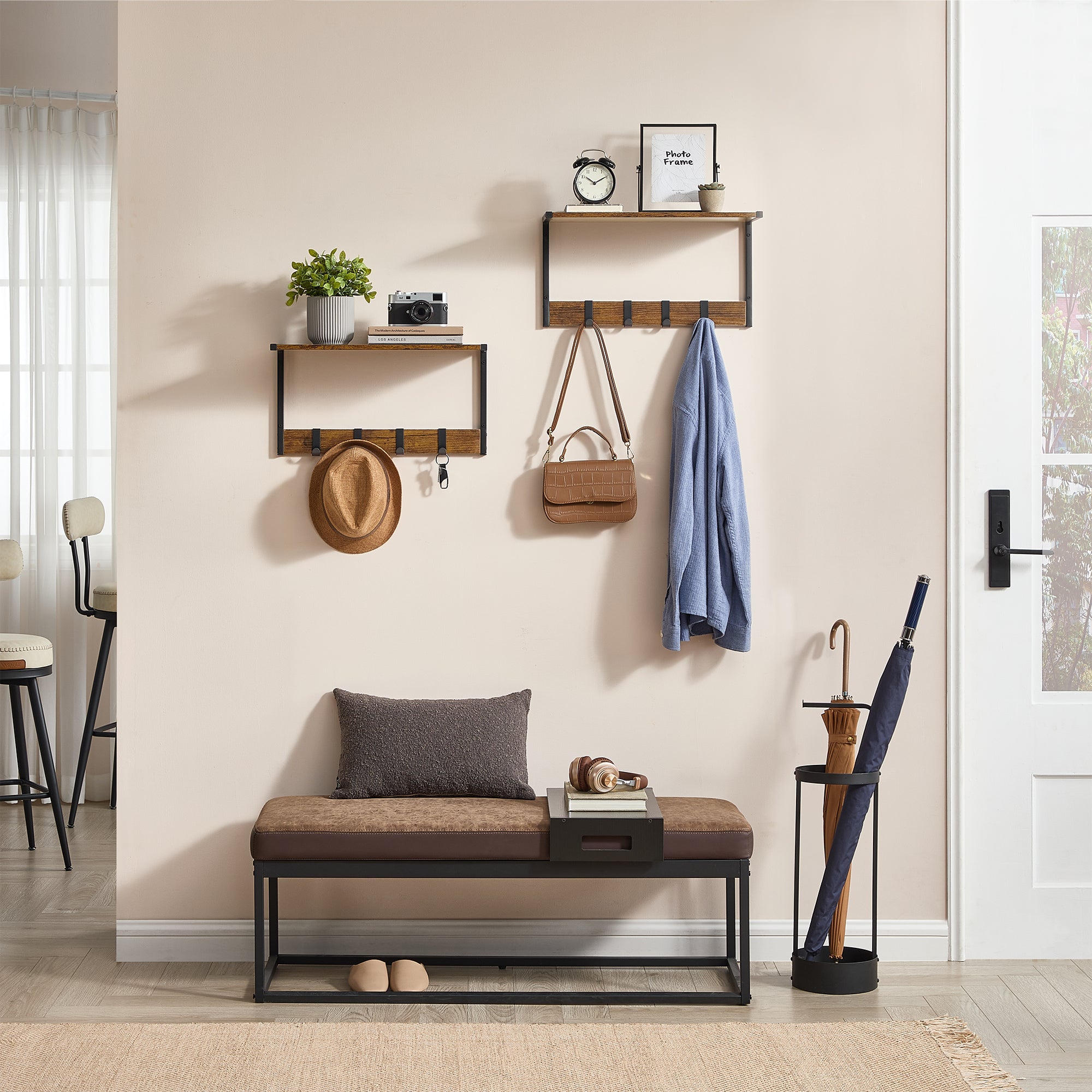 2er Set Wandregale - Schweberegale - 24 cm tief - mit Haken - für Wohnzimmer, Küche, Bad oder Schlafzimmer - Gesamttragkraft 35 kg