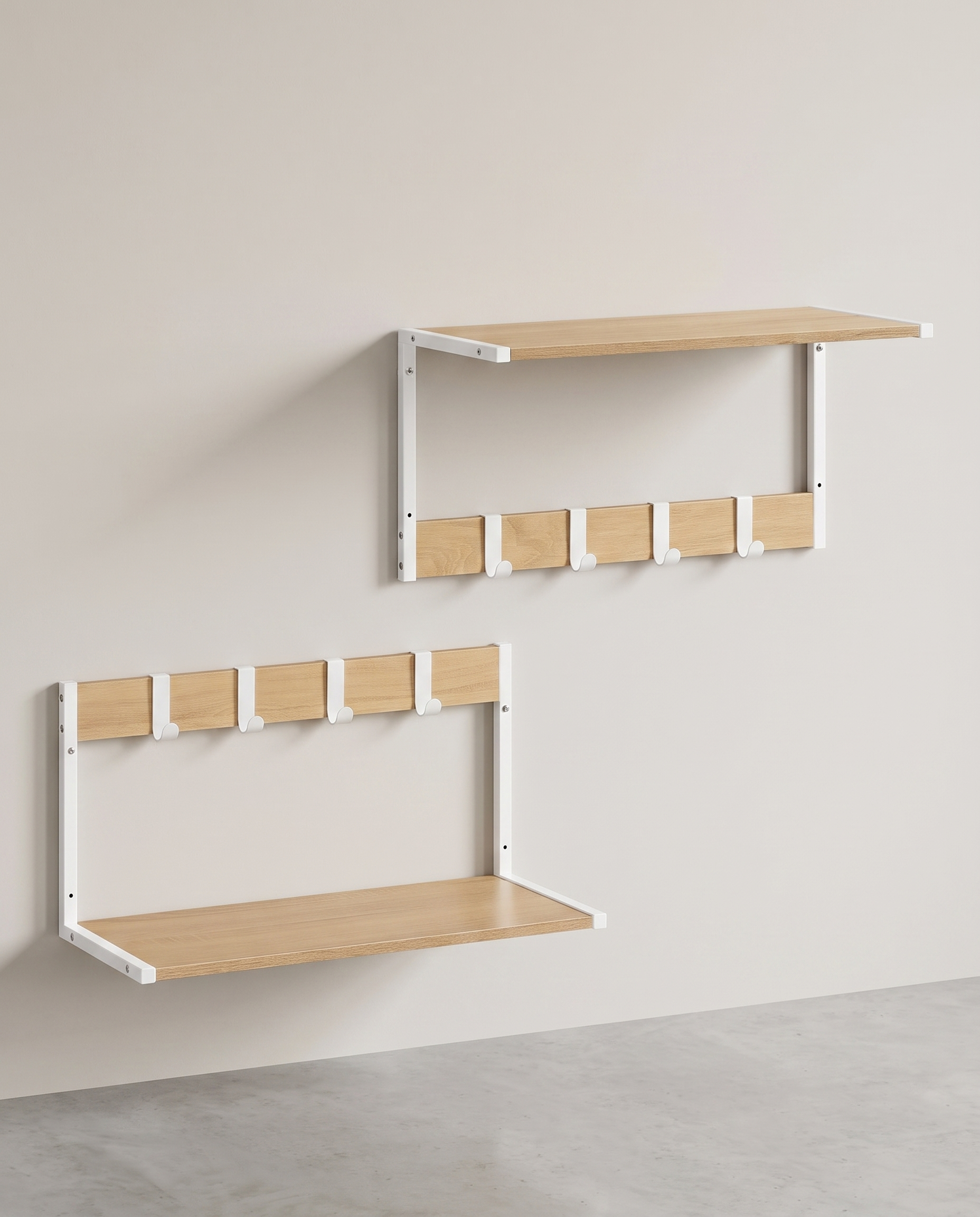 2er Set Wandregale - Schweberegale - 24 cm tief - mit Haken - für Wohnzimmer, Küche, Bad oder Schlafzimmer - Gesamttragkraft 35 kg – Weiß