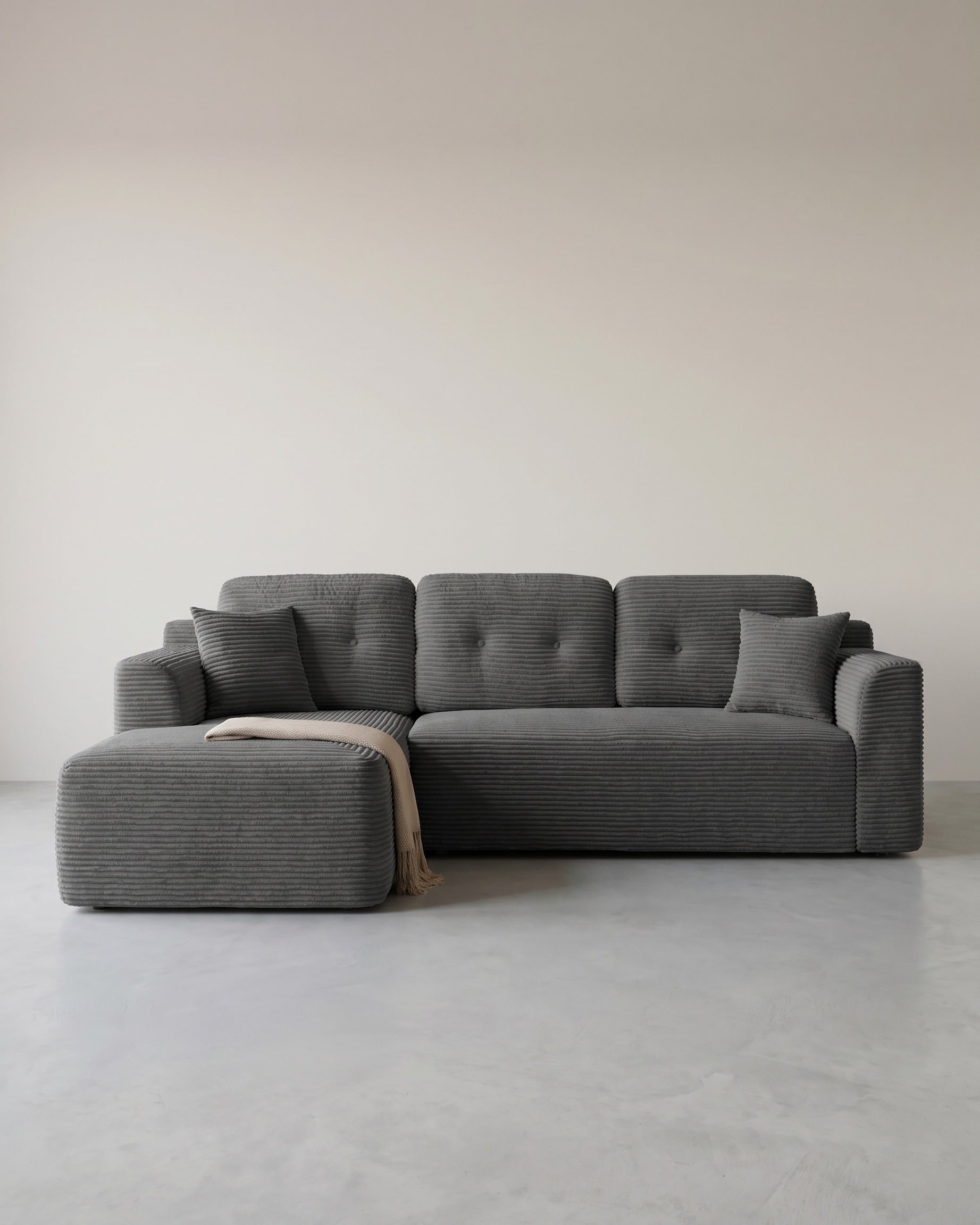 Modulares Ecksofa mit Chaiselongue – Schlafsofa – Cordstoff – Keine Montage erforderlich – Links oder Rechts – Grau