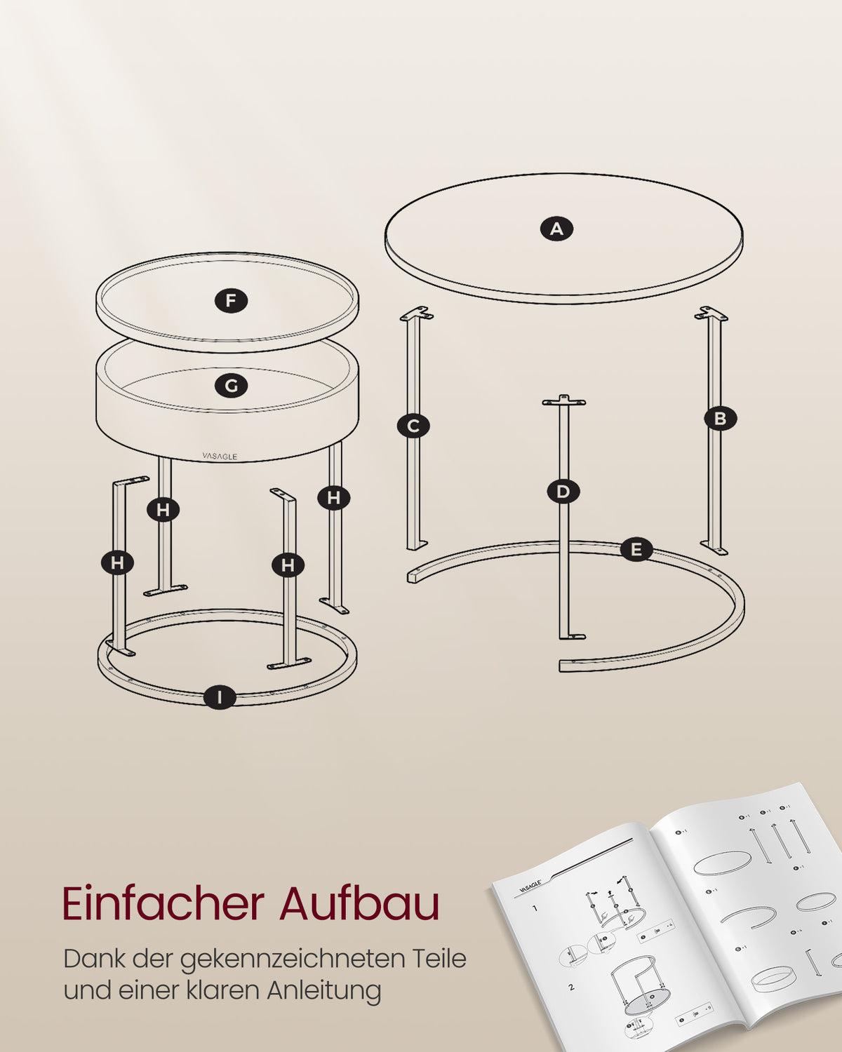 Rundes Couchtisch-Set, 2-teilig – Satztische – Beistelltische mit Stauraum – Moderne Holztische mit Stahlgestell