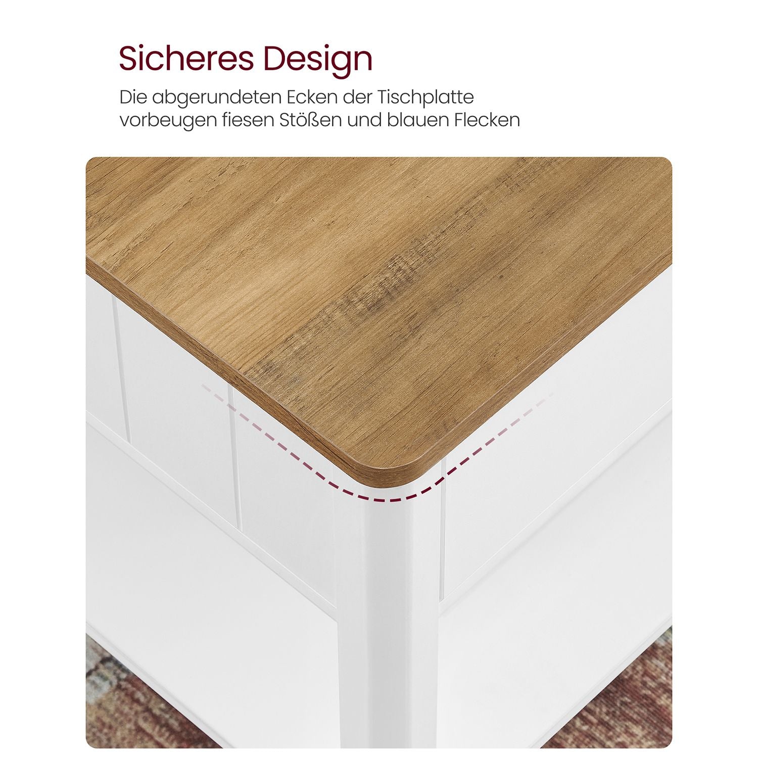 Couchtisch mit Schublade - Braune Tischplatte - Weißes Gestell - Kaffeetisch - 80 x 80 cm