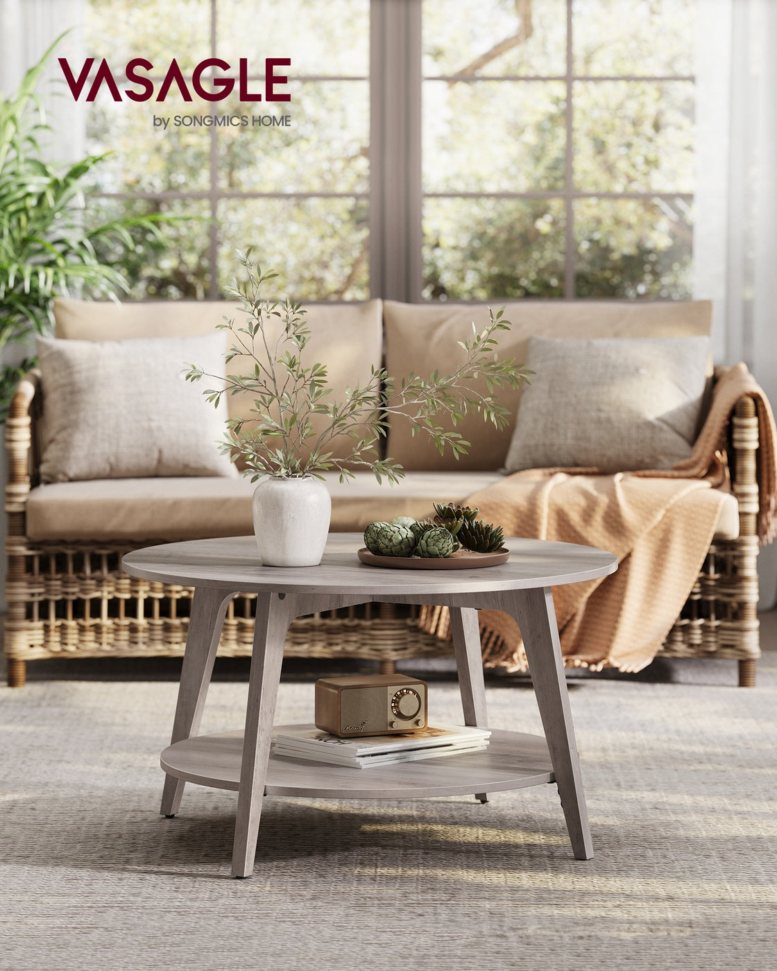 Couchtisch – 2 Ebenen – Spanplatte und MDF – Einfache Montage – 80 cm Rund