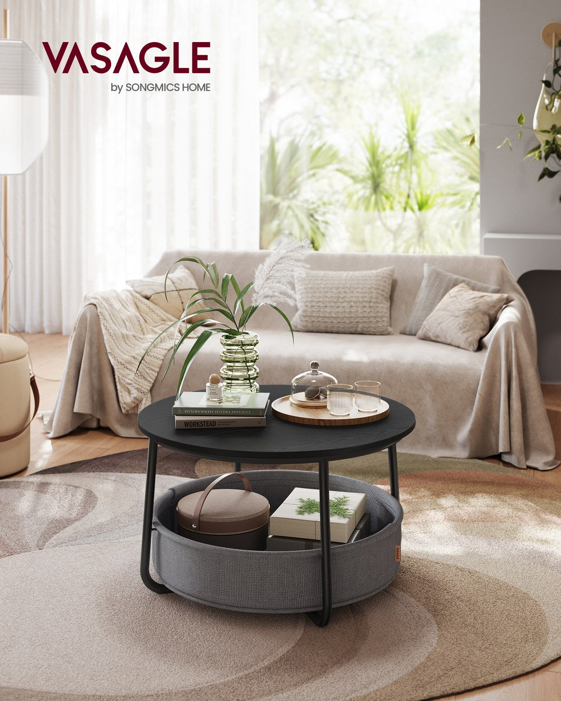 Runder Couchtisch mit Ablagekorb - Stilvoll und praktisch - 75 cm