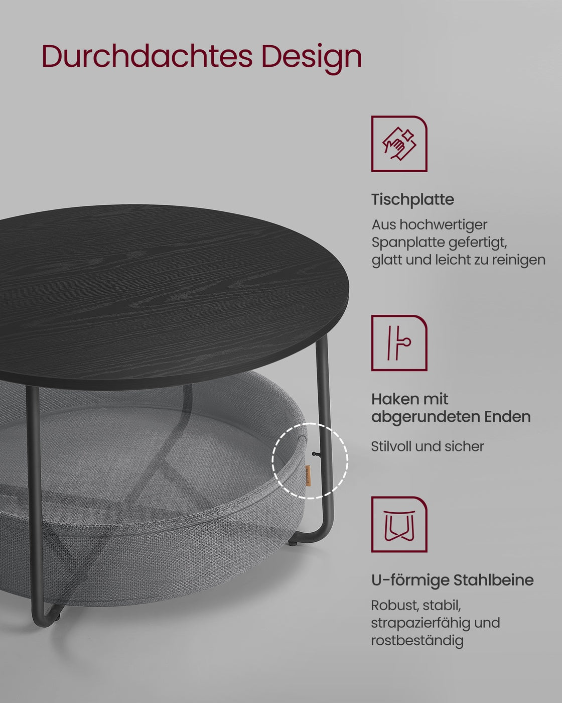 Runder Couchtisch mit Ablagekorb - Stilvoll und praktisch - 75 cm