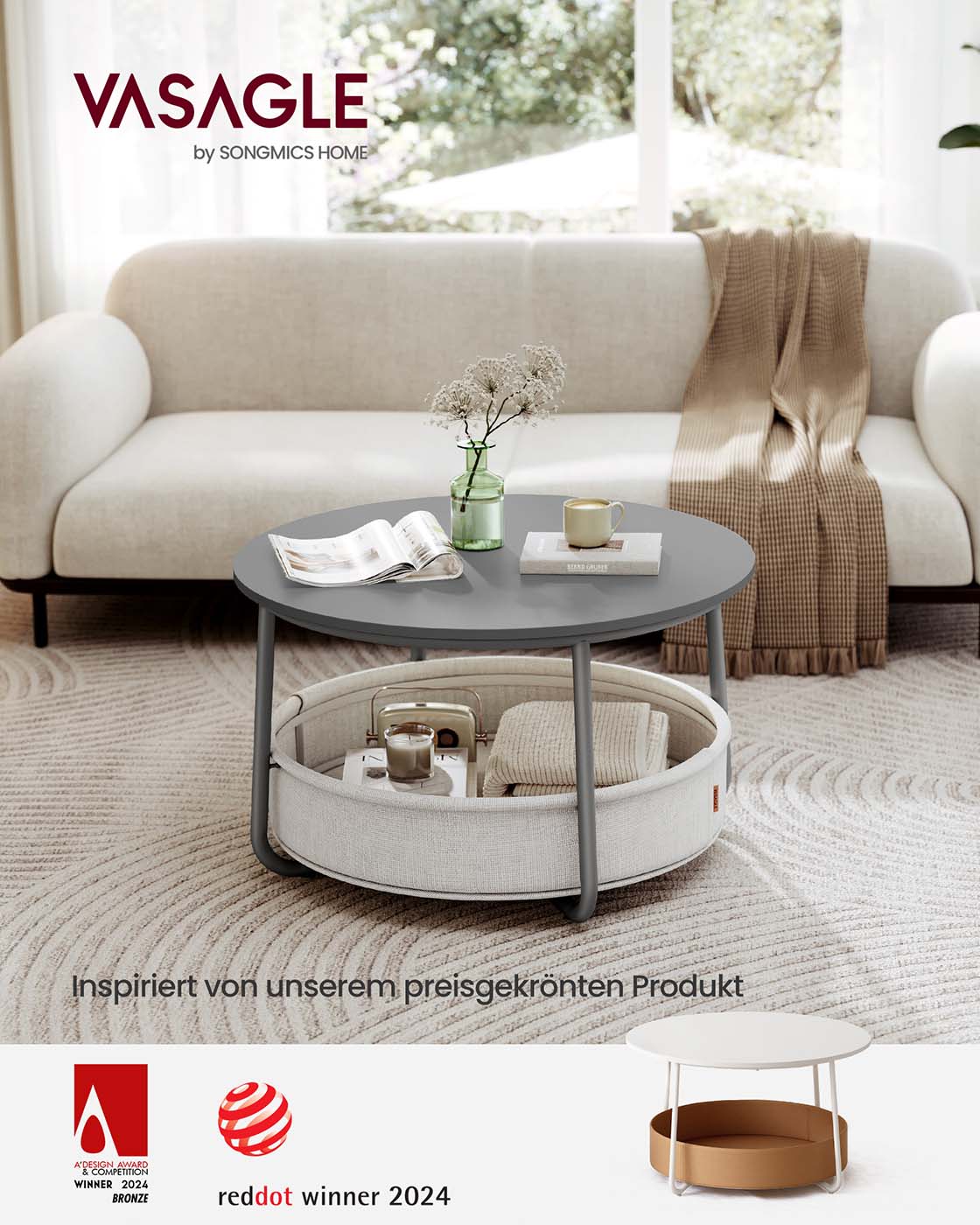 Runder Couchtisch mit Ablagekorb - Stilvoll und praktisch - 75 cm