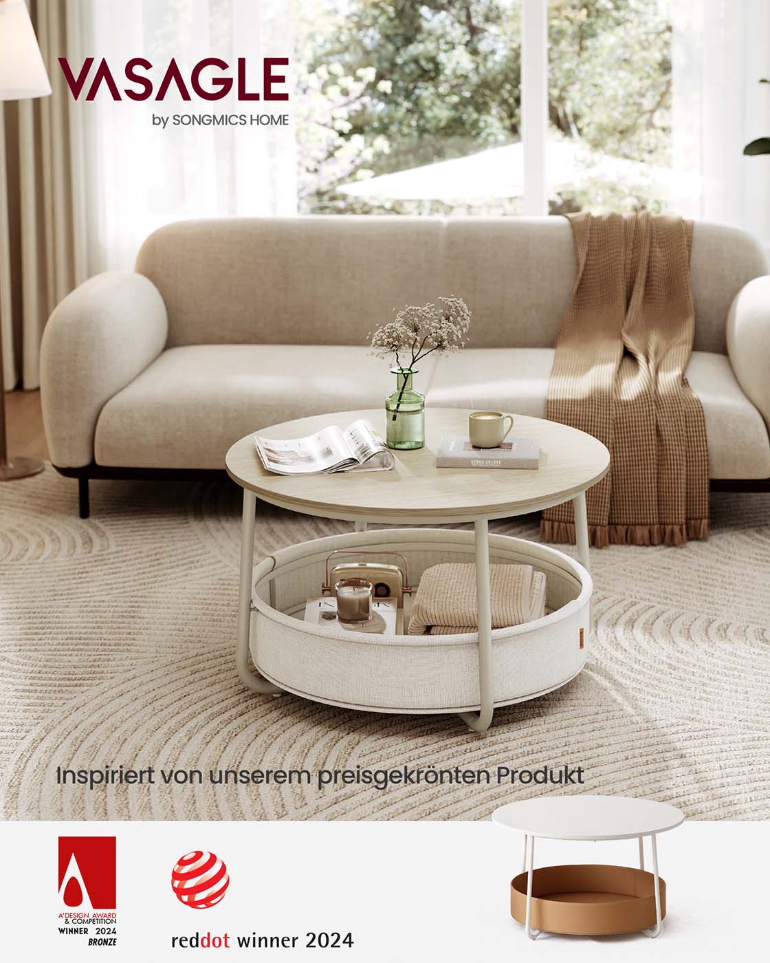 Runder Couchtisch mit Ablagekorb - Stilvoll und praktisch - 75 cm