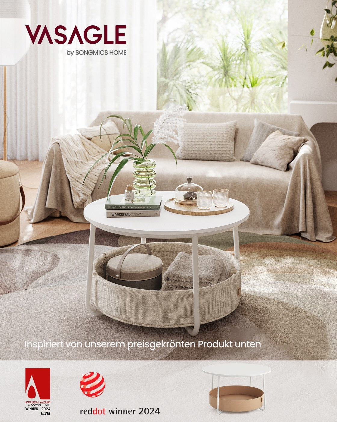 Runder Couchtisch mit Ablagekorb - Stilvoll und praktisch - 75 cm