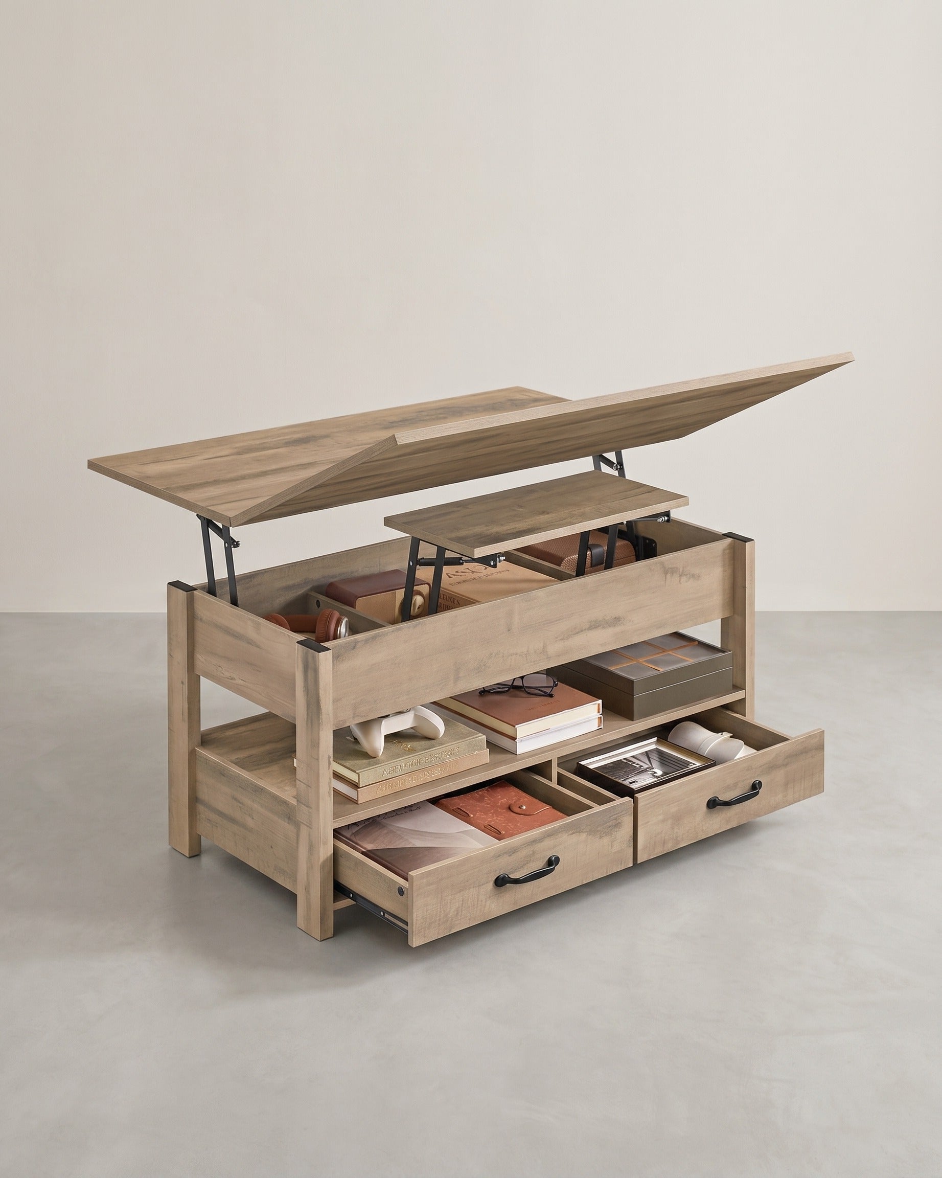 Couchtisch mit Klappplatte und verstecktem Stauraum – Multifunktional, verstellbar und modernes Design – 100 cm breit – Braun