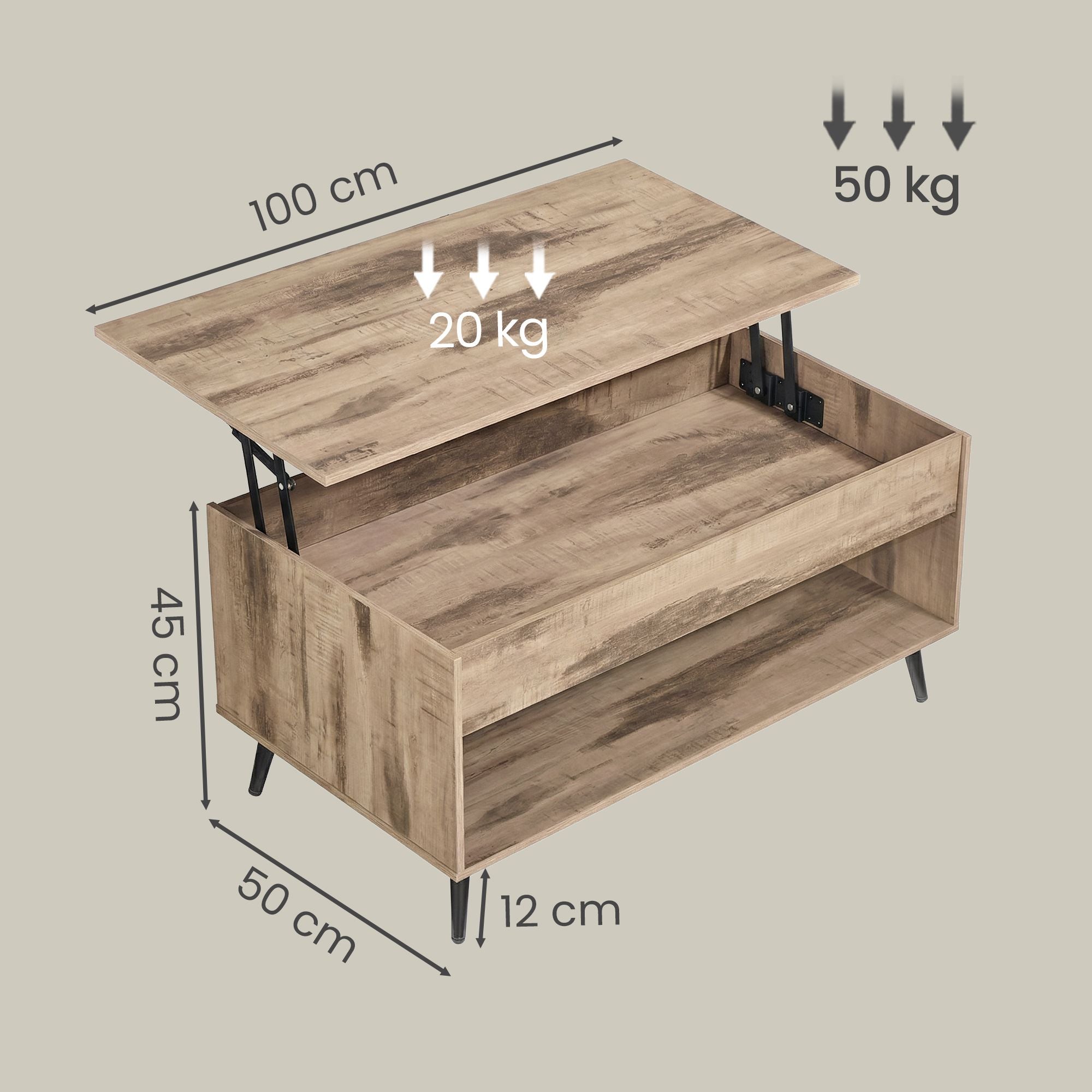 Couchtisch Höhenverstellbar - Mit Versteckten Fach Und Klappbarer Platte - Für Das Wohnzimmer