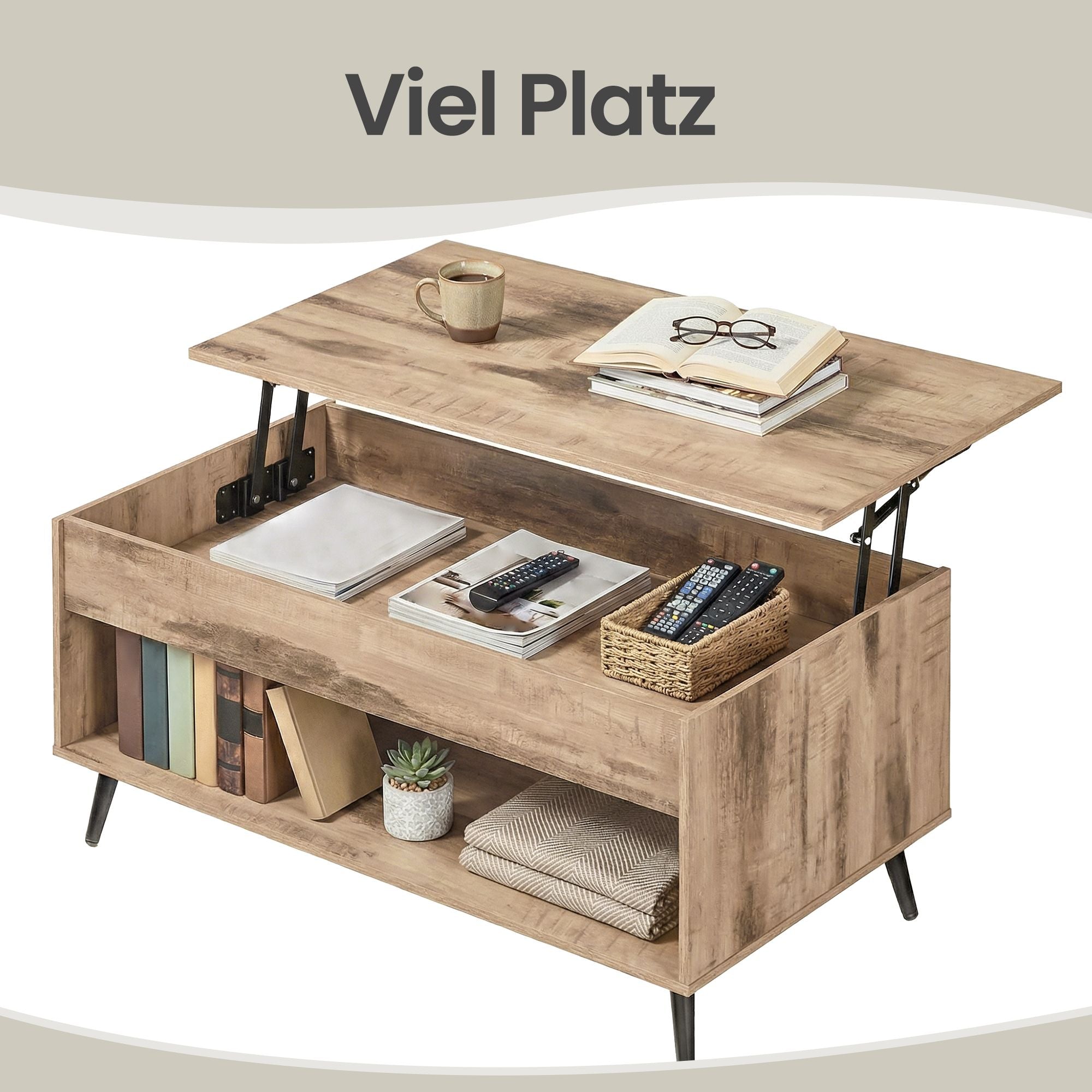 Couchtisch Höhenverstellbar - Mit Versteckten Fach Und Klappbarer Platte - Für Das Wohnzimmer