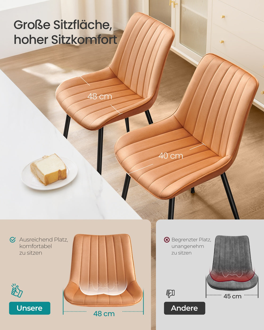 Esszimmerstuhl-Set, 2er-Set – Ergonomisches Design – Bequeme Polsterung – Stahlbeine