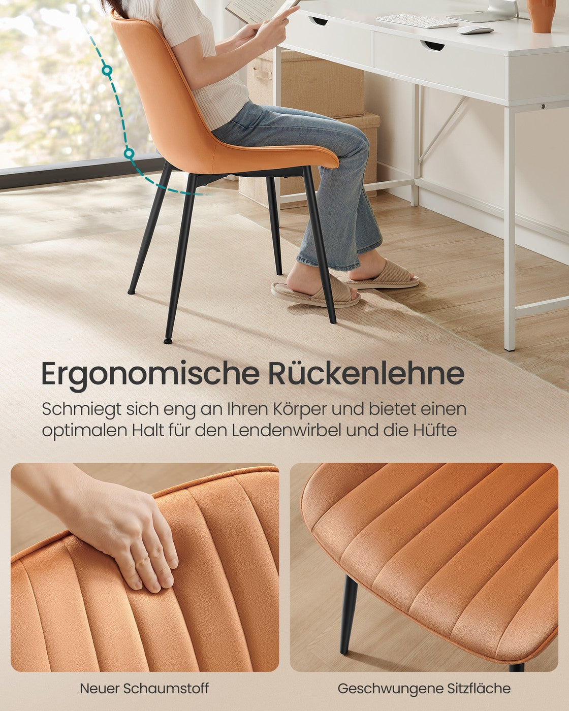 Esszimmerstuhl 2er-Set – ergonomisches Design – bequeme Polsterung – Stahlbeine