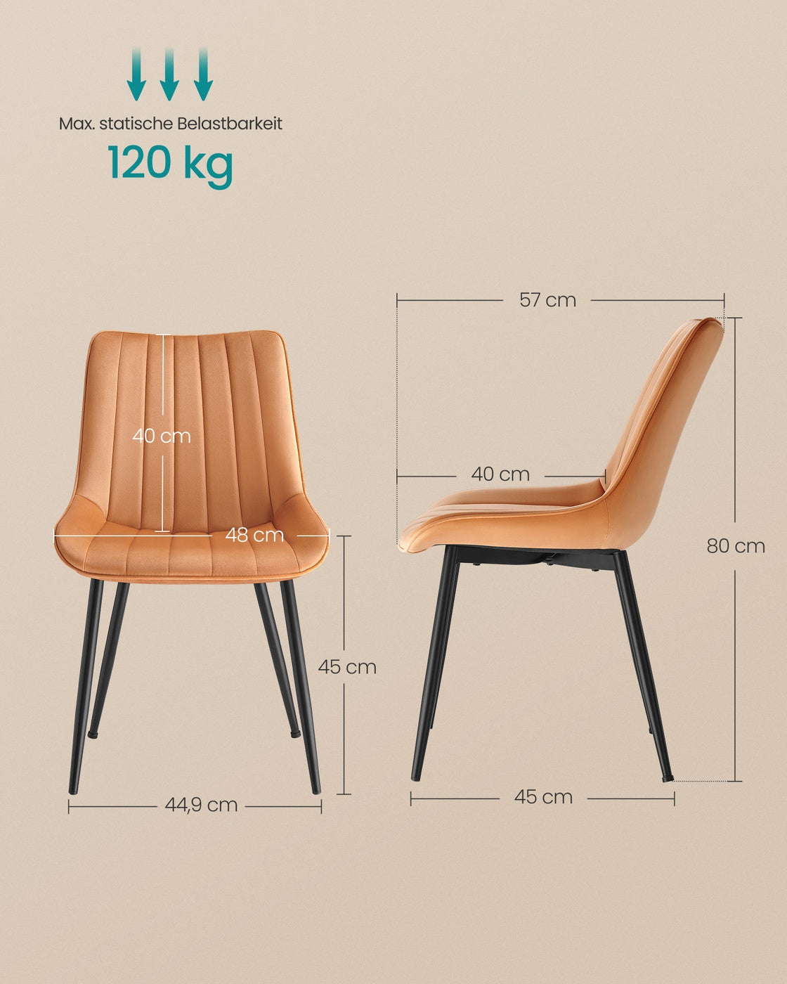 Esszimmerstuhl-Set, 2er-Set – Ergonomisches Design – Bequeme Polsterung – Stahlbeine