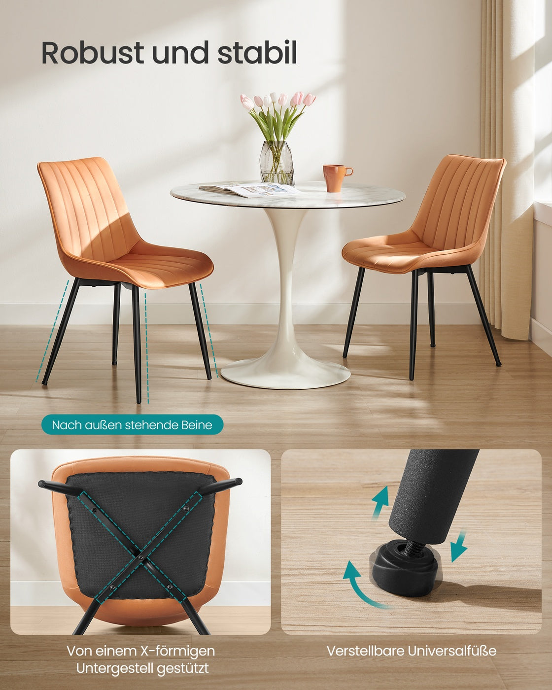 Esszimmerstuhl-Set, 2er-Set – Ergonomisches Design – Bequeme Polsterung – Stahlbeine