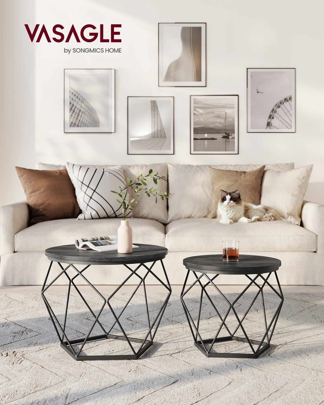 2er-Set runde Beistelltische – Modernes Design – Schwarz – Kompakt und multifunktional