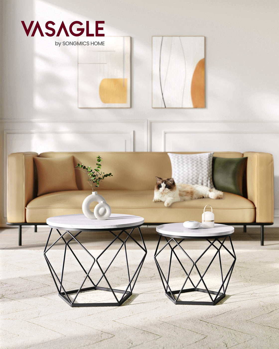 2er-Set runde Beistelltische – Modernes Design – Schwarz – Kompakt und multifunktional