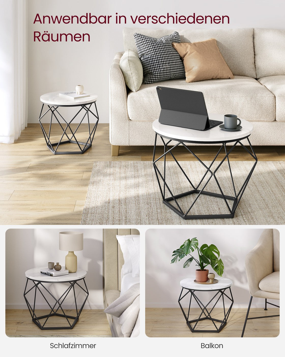 2er-Set runde Beistelltische – Modernes Design – Schwarz – Kompakt und multifunktional