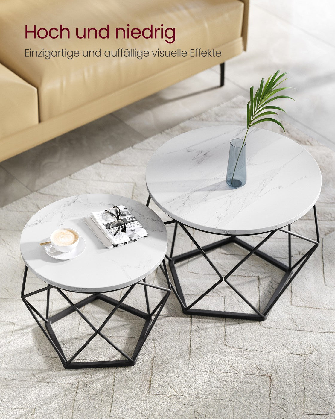 2er-Set runde Beistelltische – Modernes Design – Schwarz – Kompakt und multifunktional