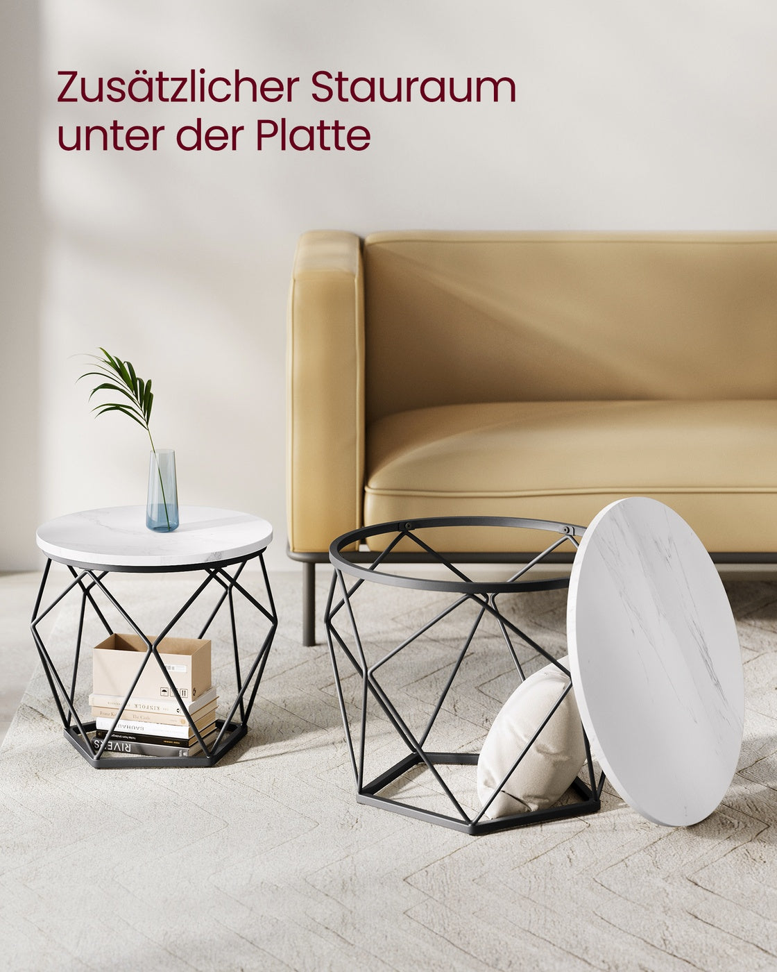 2er-Set runde Beistelltische – Modernes Design – Schwarz – Kompakt und multifunktional