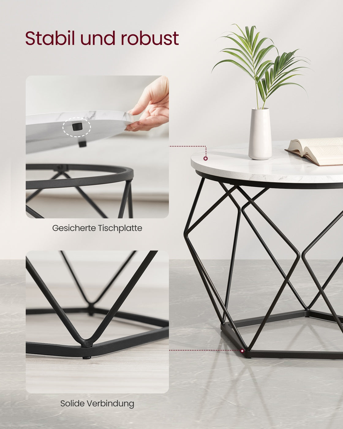 2er-Set runde Beistelltische – Modernes Design – Schwarz – Kompakt und multifunktional
