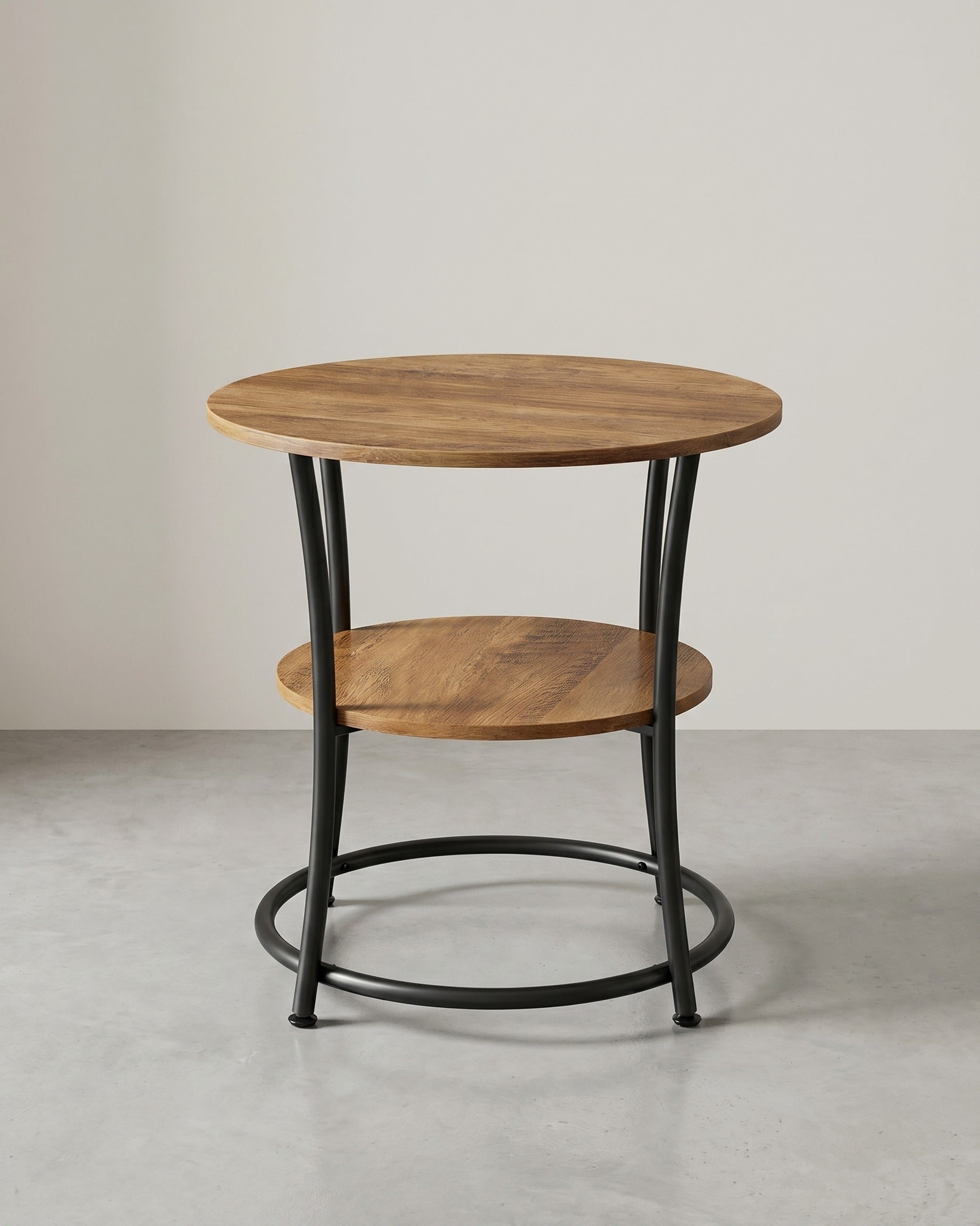 Runder Beistelltisch Walnussbraun-Schwarz – 2 Ebenen – Verstellbare Beine – 55 cm Durchmesser – Walnussbraun
