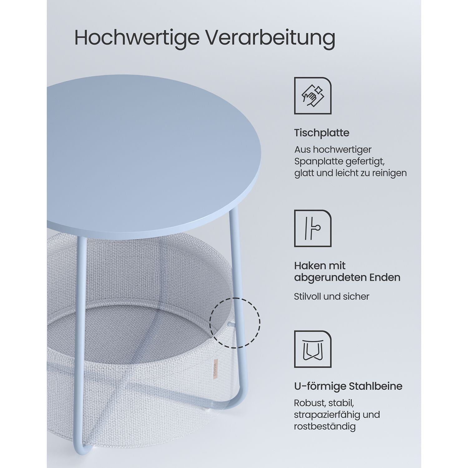 Moderner runder Beistelltisch mit Aufbewahrungskorb