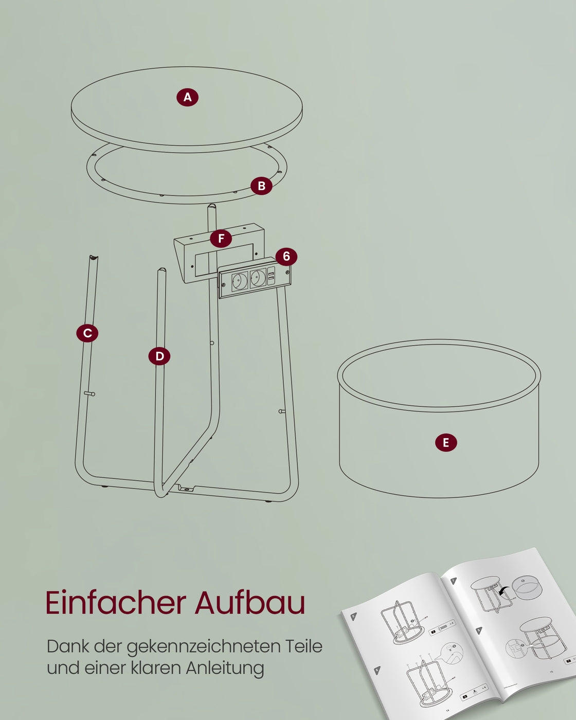 Beistelltisch mit Steckdose und USB-Anschluss - mit Korb - Moderner Tisch