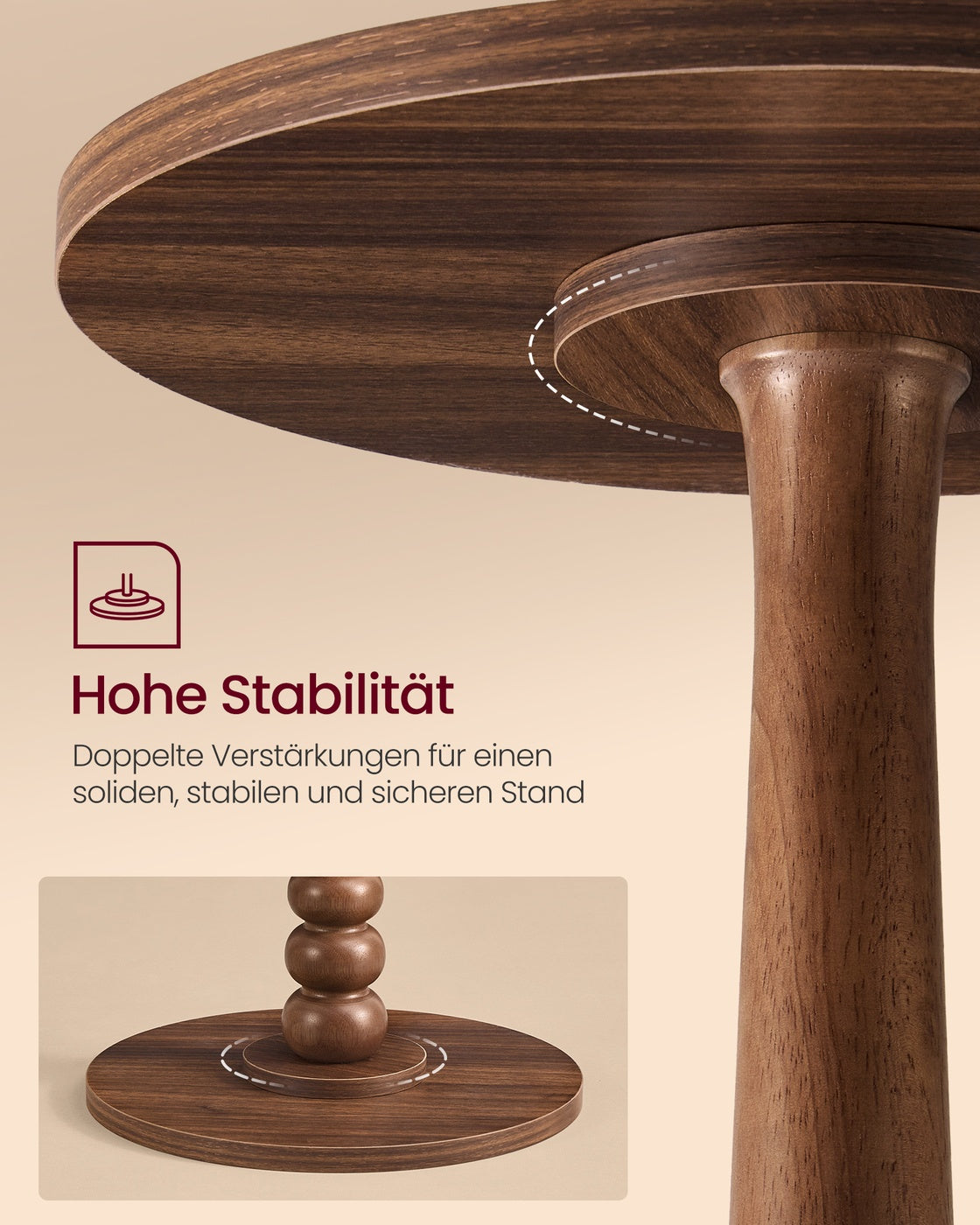 Runder Beistelltisch – Kompaktes Design – Massivholzgestell – Für Wohnzimmer oder Schlafzimmer