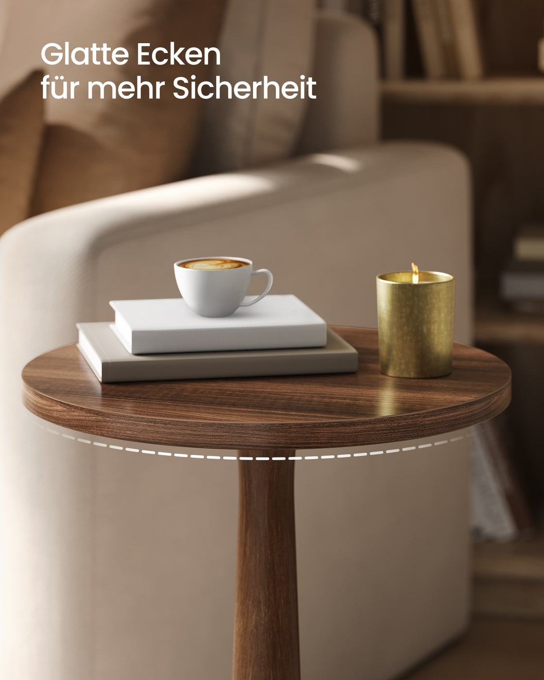 Runder Beistelltisch – Kompaktes Design – Massivholzgestell – Für Wohnzimmer oder Schlafzimmer